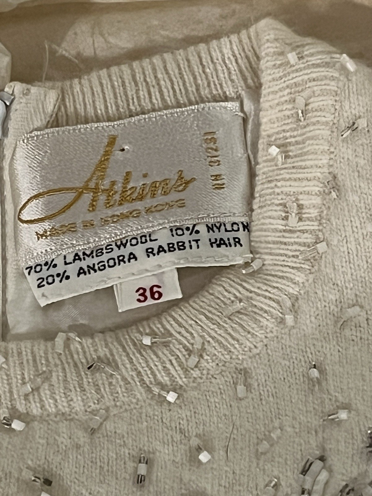 50s 60s VTG Beaded Sweater Top Shell Sleeveless Lined Lambs Wool Angora sz 36