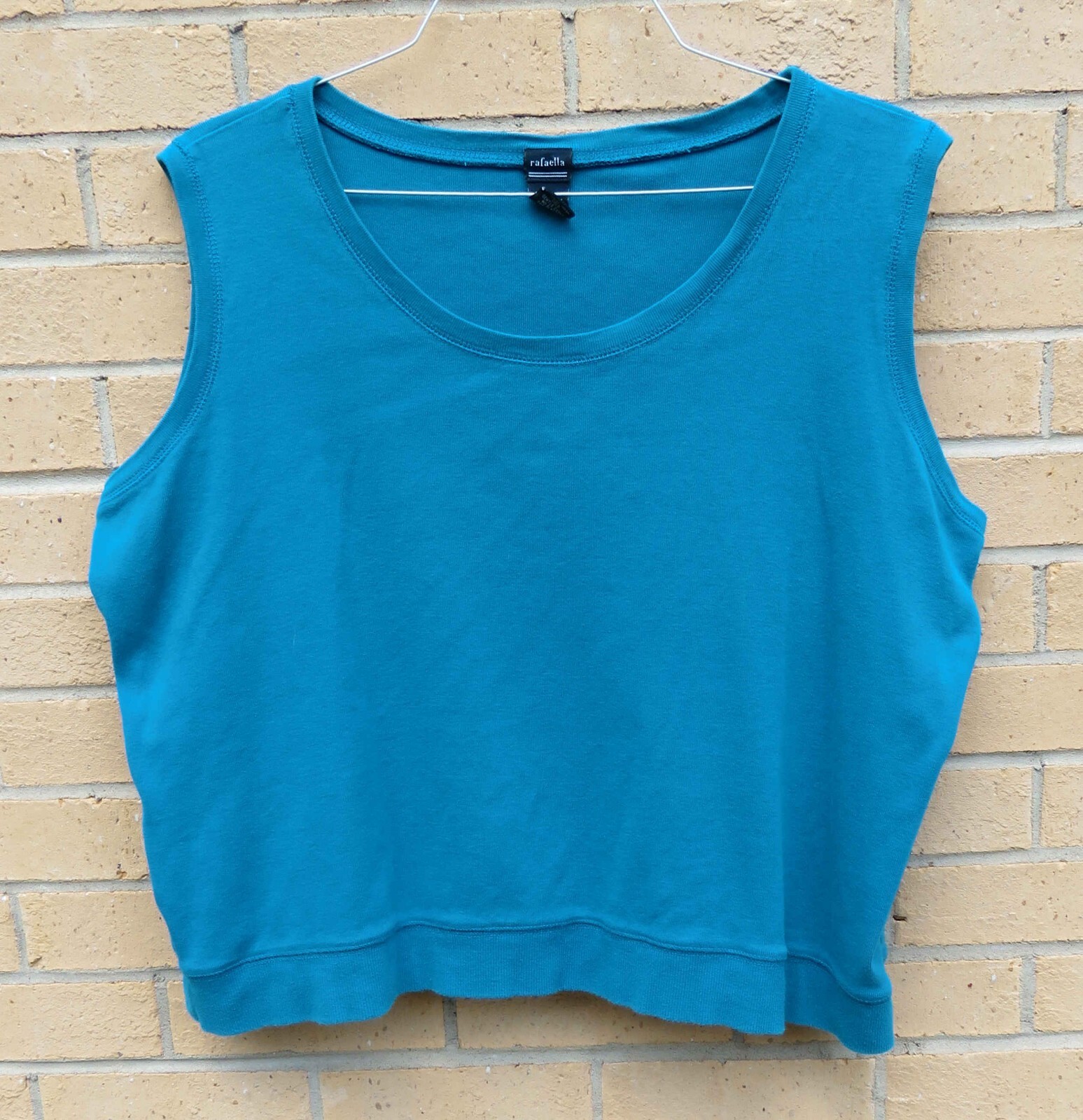 Vintage Rafaella Stretchy Sleeveless Cotton Tank Top Blouse Cyan Blue size 2X