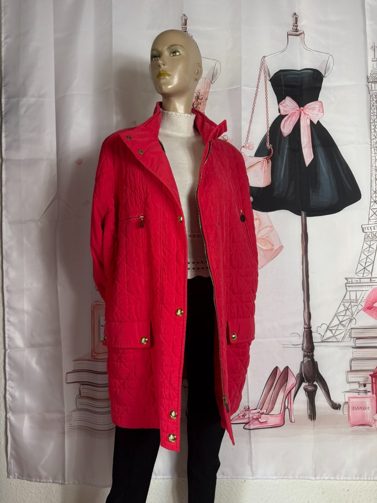 Vintage Antonette Haushofer Quilted Jacket Red Equestrian 44 46
