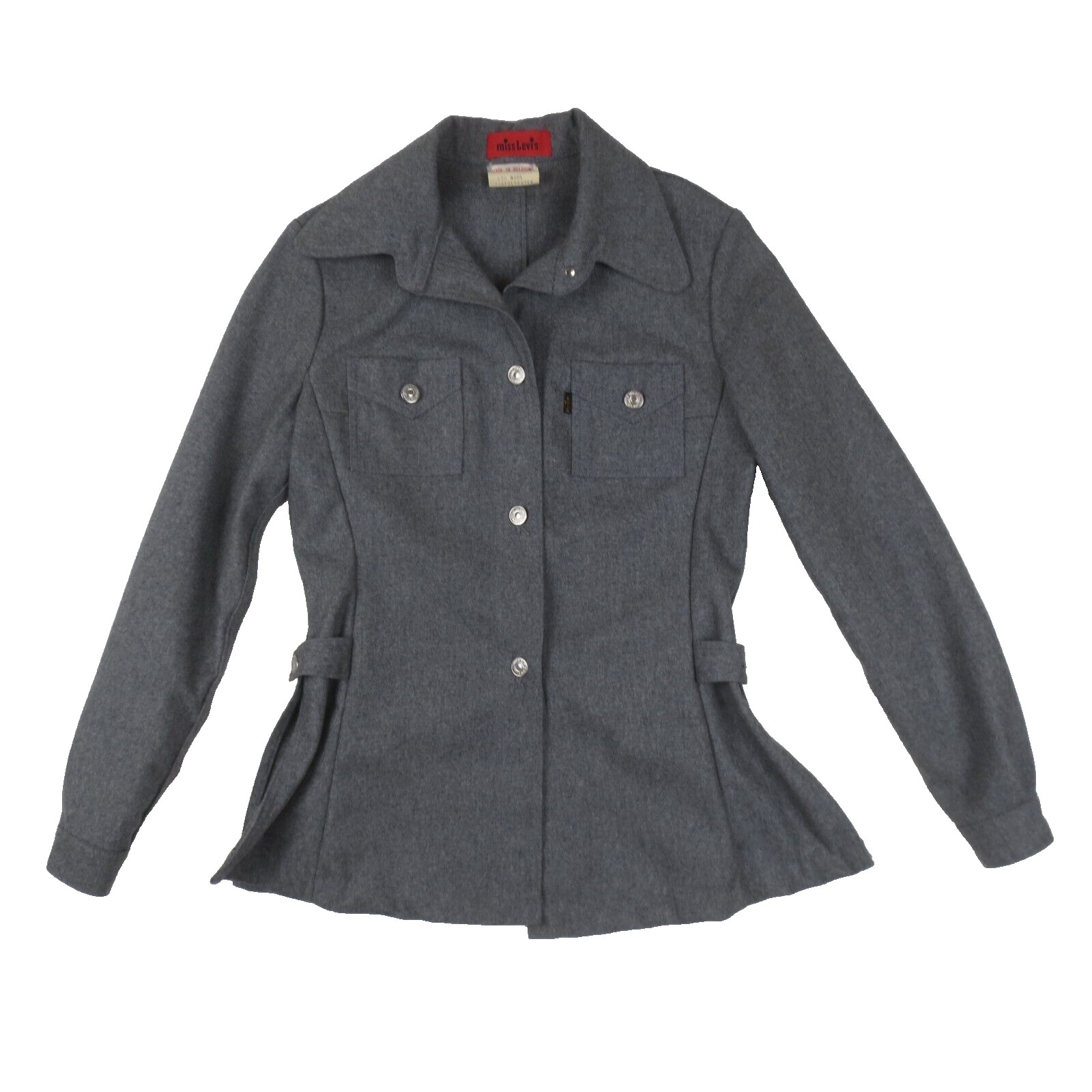 Vintage 70s Miss Levis Jacket S/M Gray Wool Blend Long Sleeve Unlined Button Up