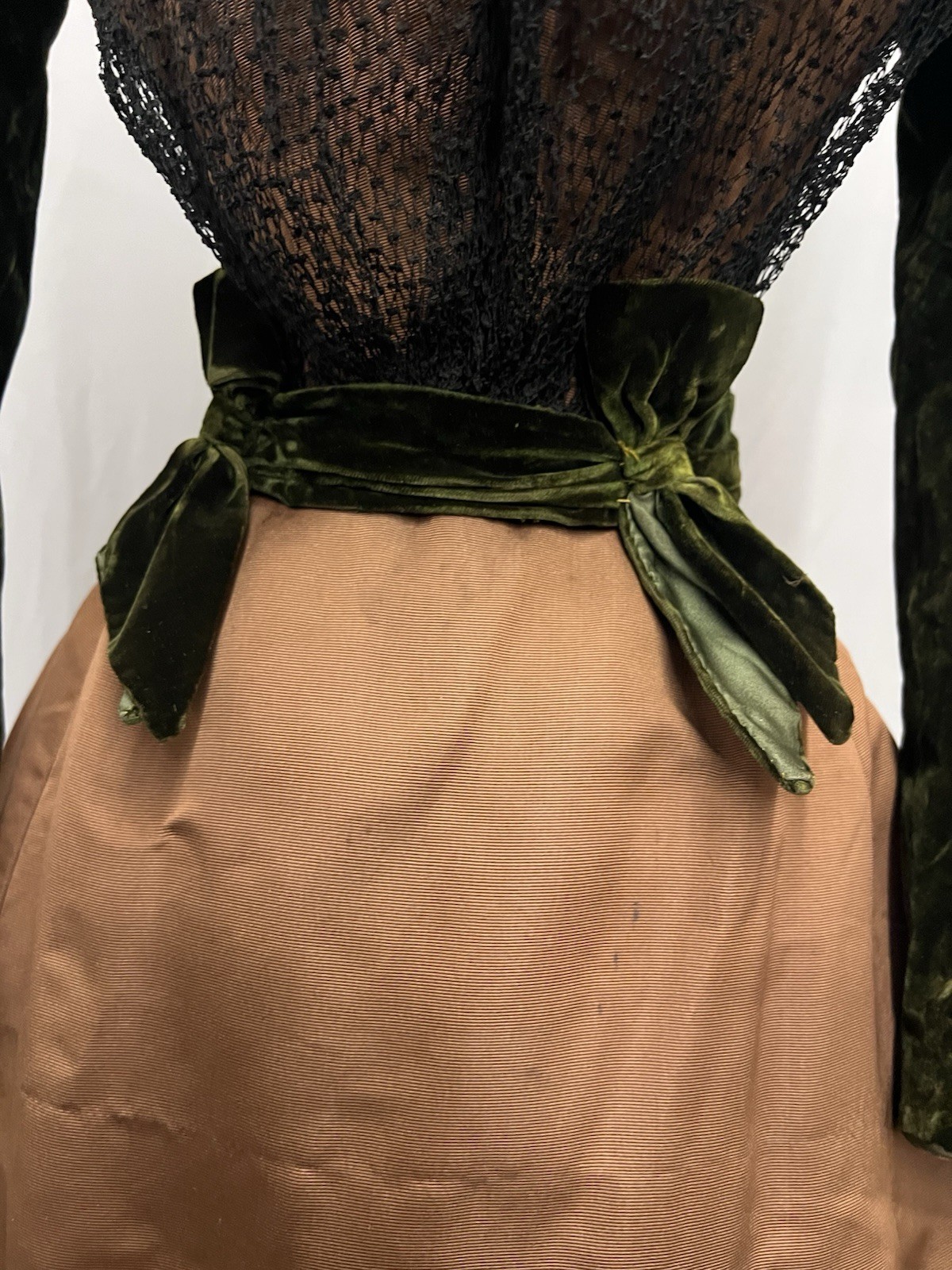 1880’s Deep Green Velvet & Chocalate Brown Silk Faille 2 Pc Dress