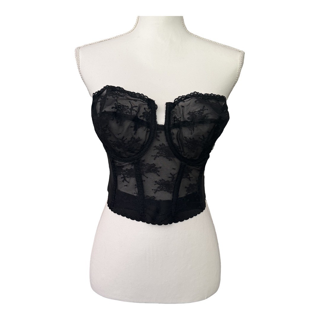 Backless by Young Smoothie Bra Corset Busier Black Lace Strapless Womens 34D