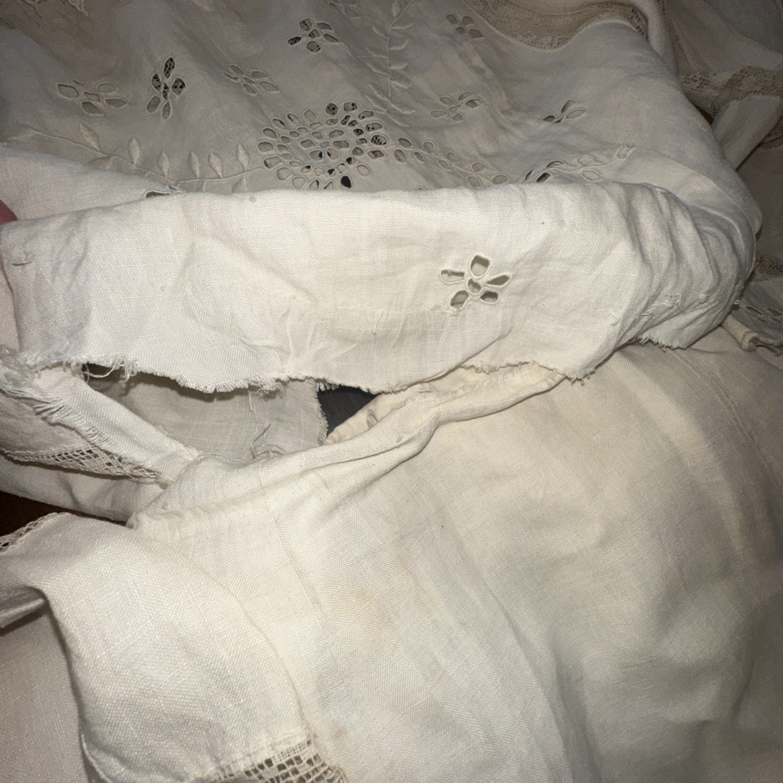 Antique Edwardian Tea Lawn Skirt Top Petticoat Gloves Embroidered Cream Linen