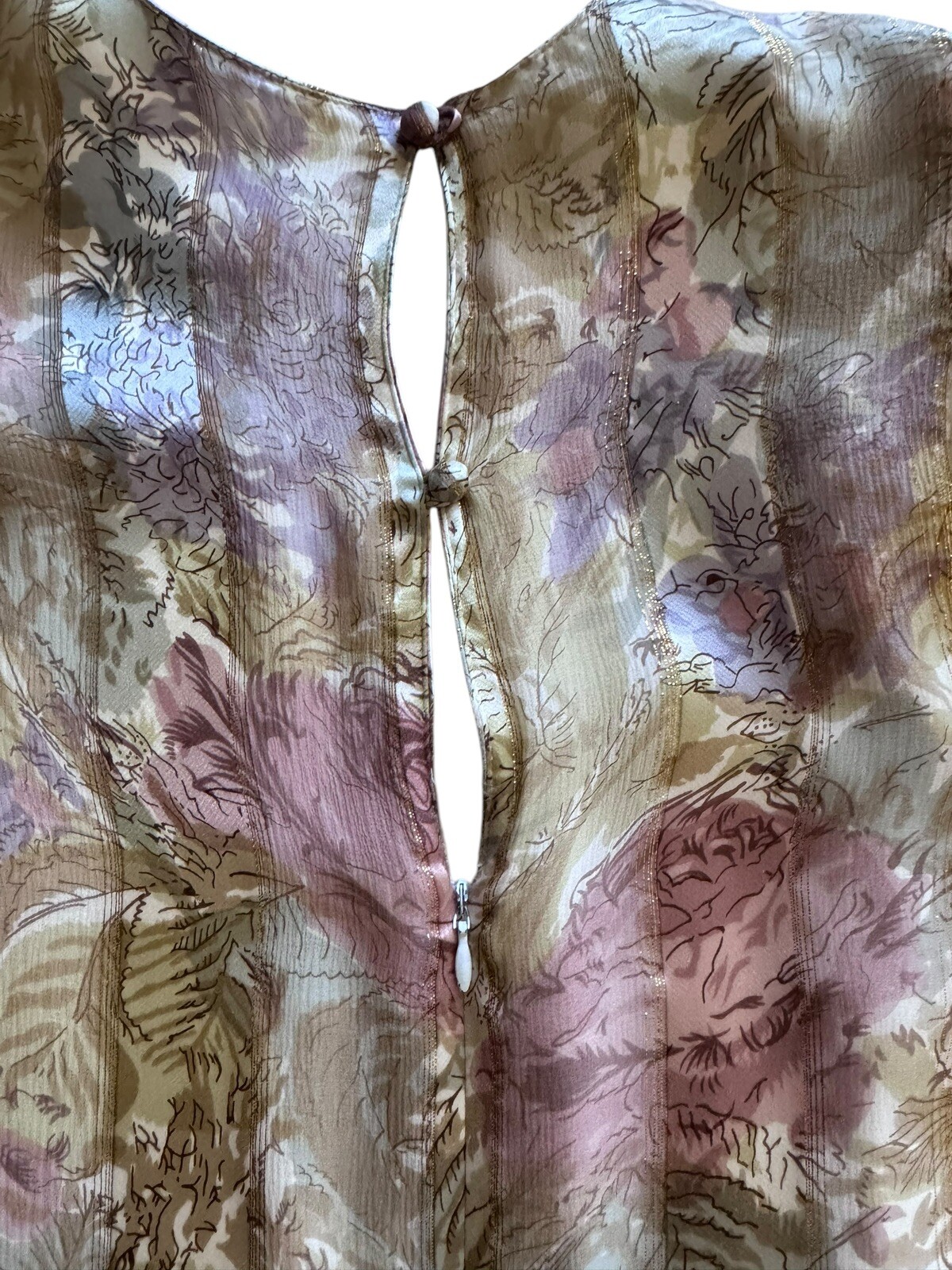 100% Silk Judy Hornby 6 Vintage Couture 80’s Pastel Floral Metallic Gold Ruffled