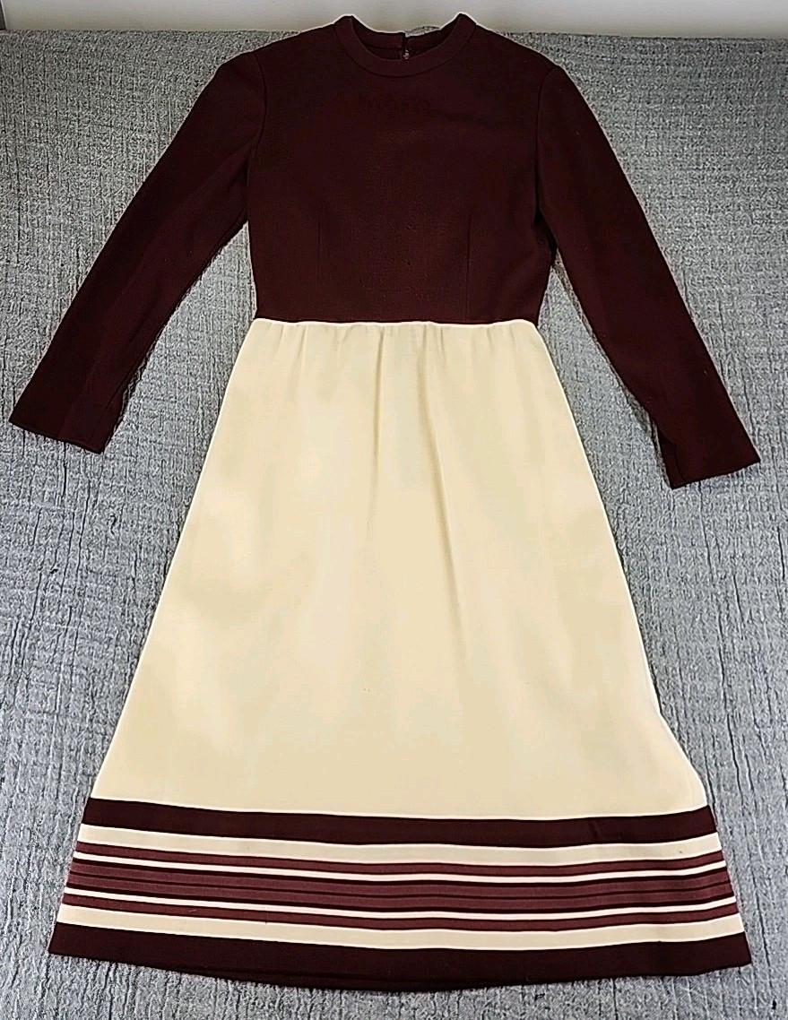 VTG 70&rsquo;S Carlye Womens Dress Half Zip Talon Burgundy White Size 10 Union Made