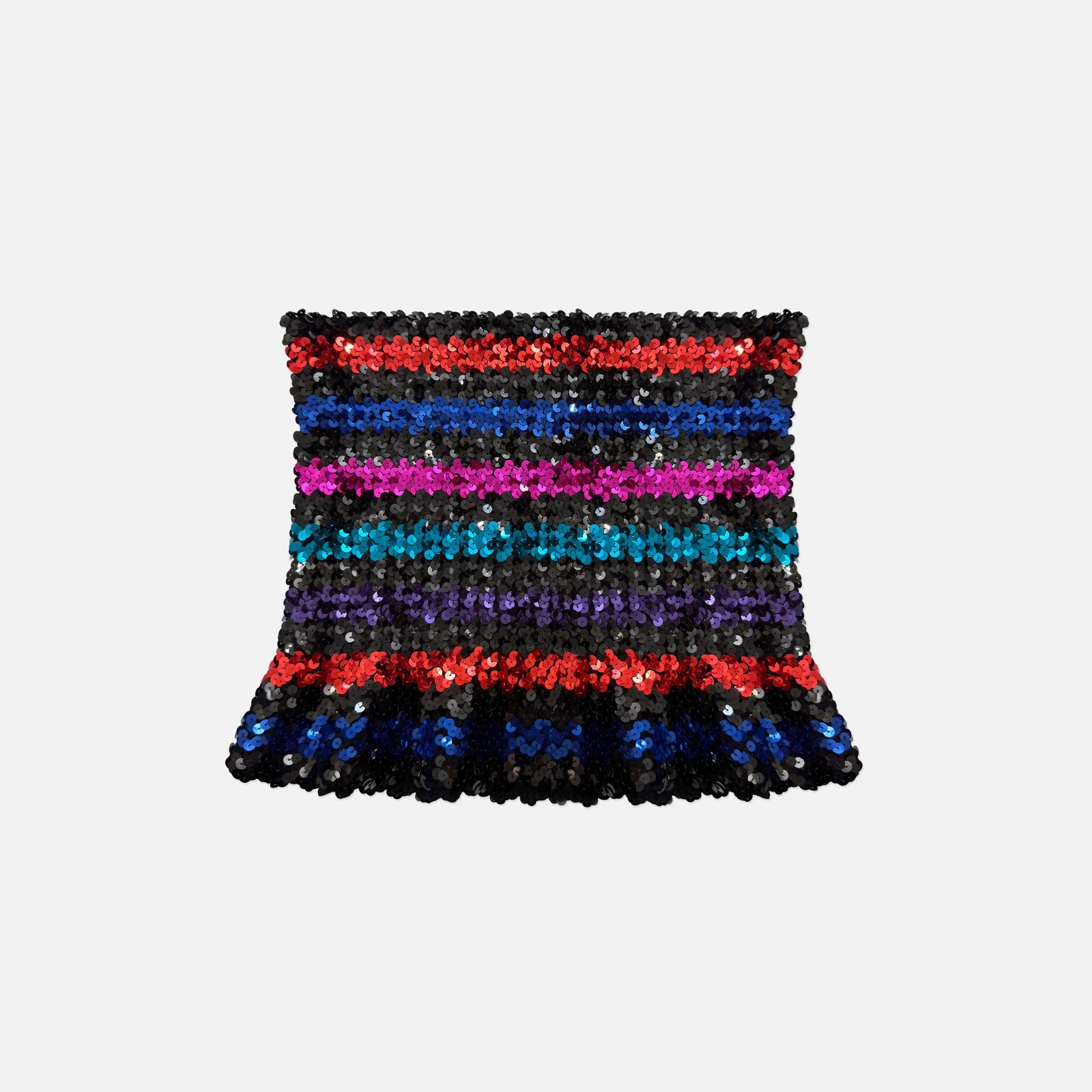Vintage 70s Disco Topettes Black Sequin Striped Party Club Peplum Crop Tube Top