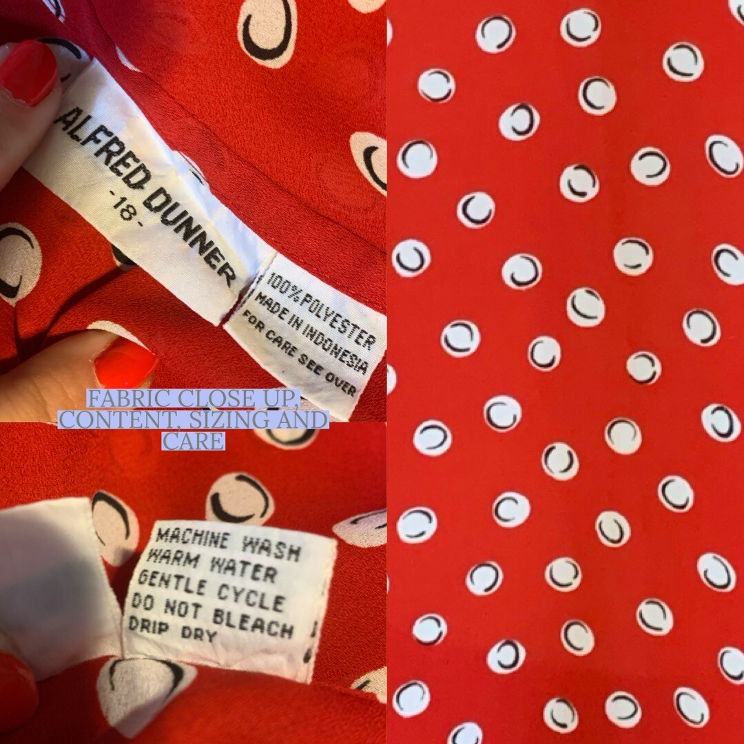 VINTAGE CIRCA 1980&rsquo;S ALFRED DUNNER RED & WHITE DOT PATTERN BLOUSE SZ 18