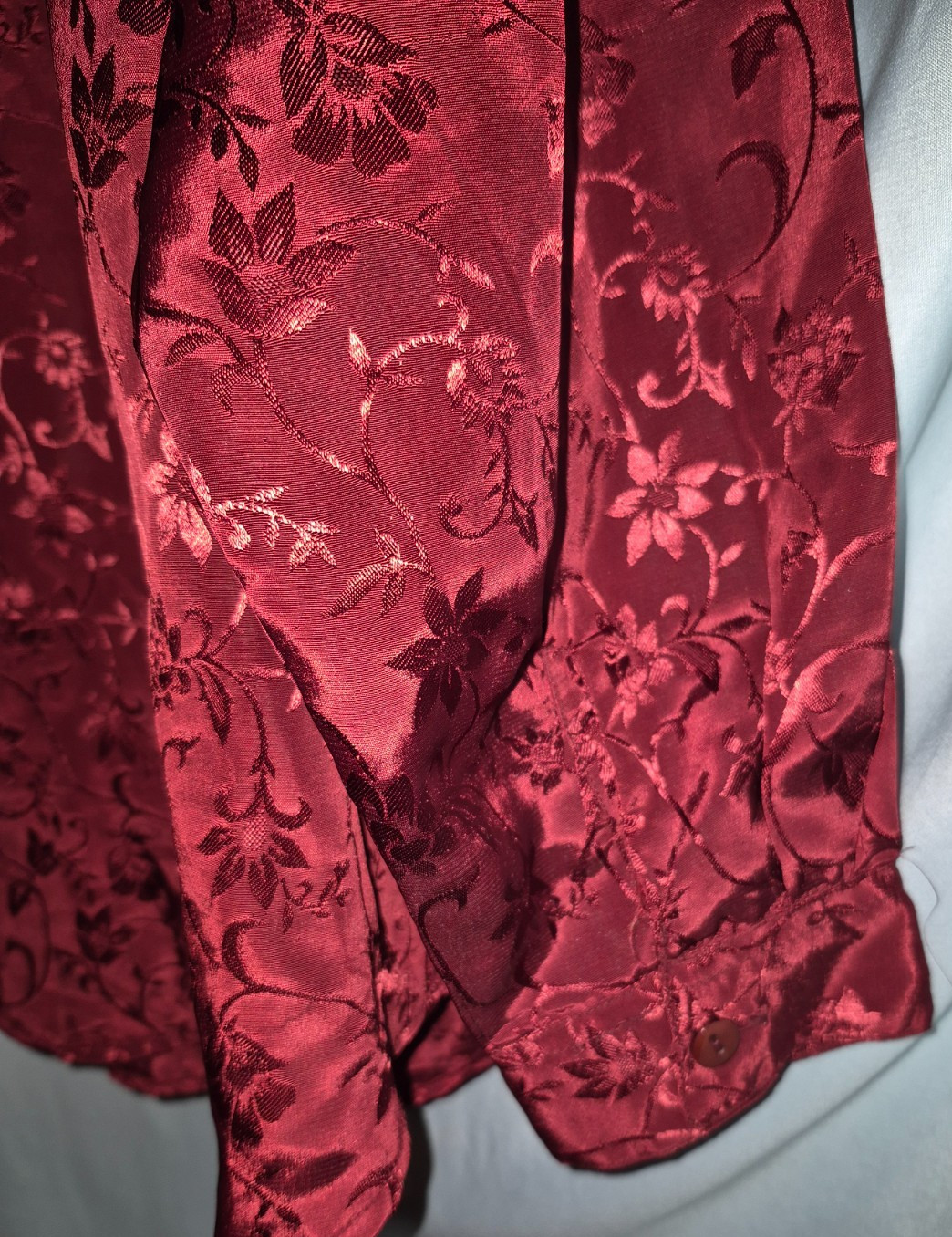 Red Hot Plus Red Ghosted Floral Collared Satin LS Button Up Size 18W NWT VTG