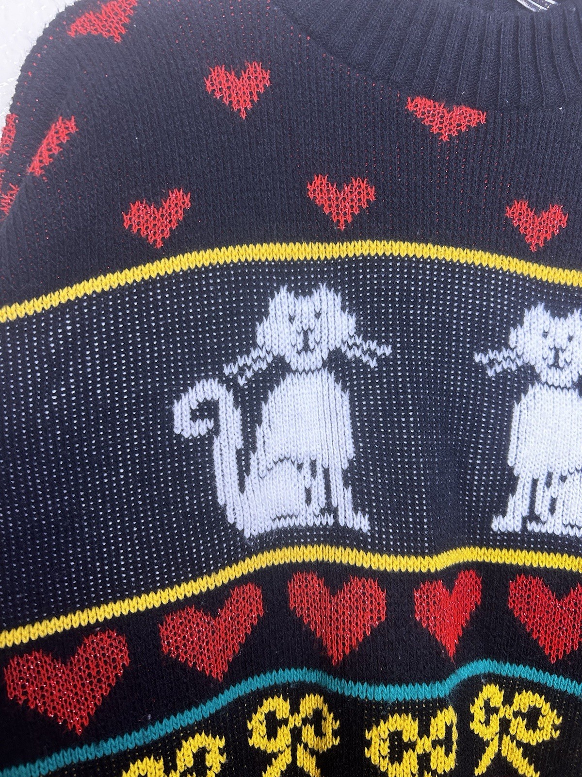 Vintage 80&rsquo;s Adele Knitwear Knit Sweater Cat & Mice USA Med/Lg Oversized Lurex