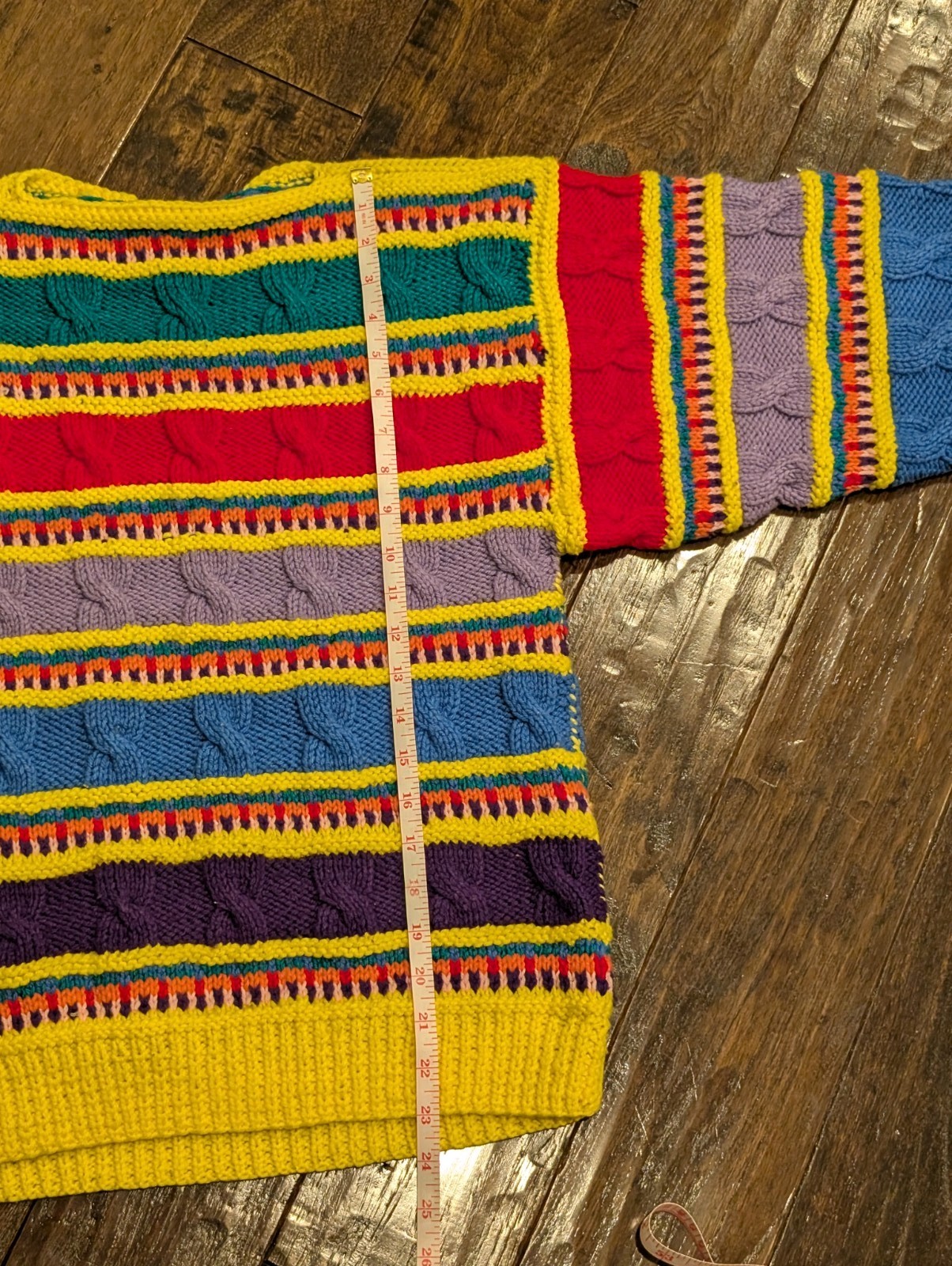 Vintage Handmade Rainbow Chunky Cable Knit 90s Kidcore Sweater Coogi Style Notag