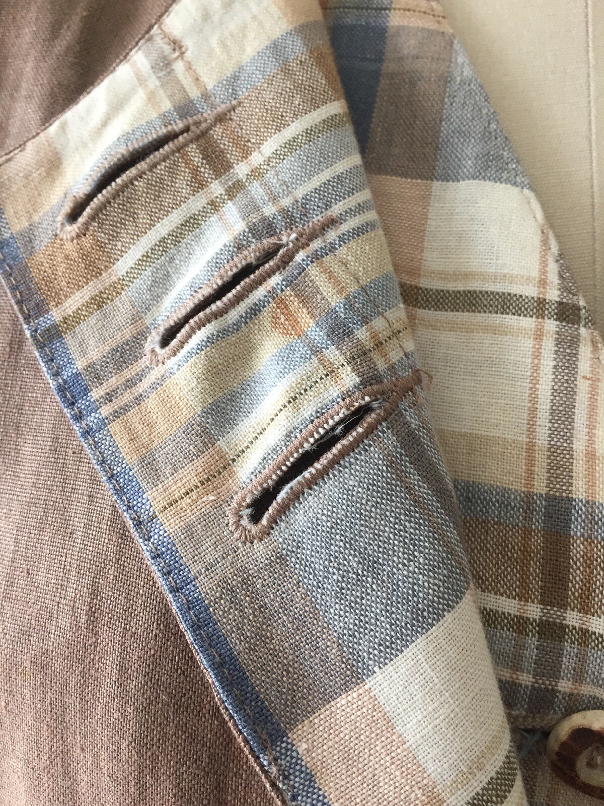 Vintage BASSET Solid & Plaid Detailed 3pc Cotton/Linen Skirt-Jacket-Vest SZ 44/L