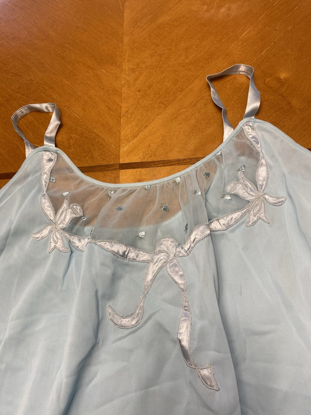 Vintage Yolande Baby Doll Nylon NightGown Measured Flat Satin Ribbon Strip