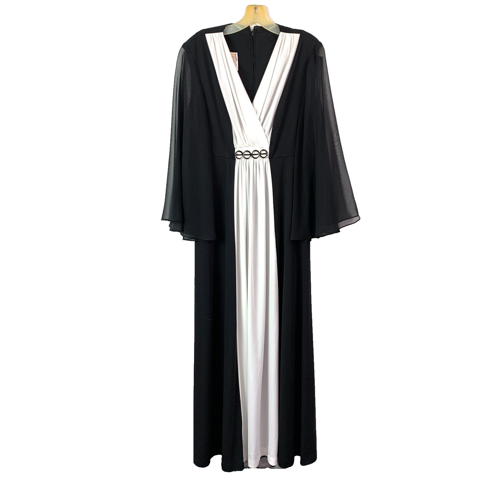 Vintage Black & White Angel Wings Sleeves Chiffon Grecian Addams Dress Size 16