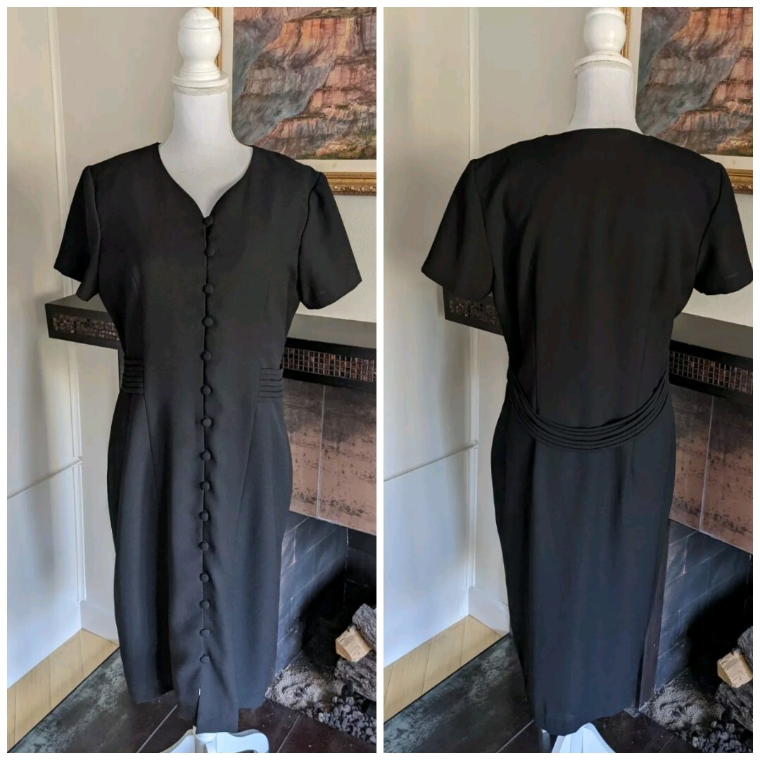 90s Black Button Front Strap Waist Detail Women&rsquo;s 12 Medium/Large Work Wear 179