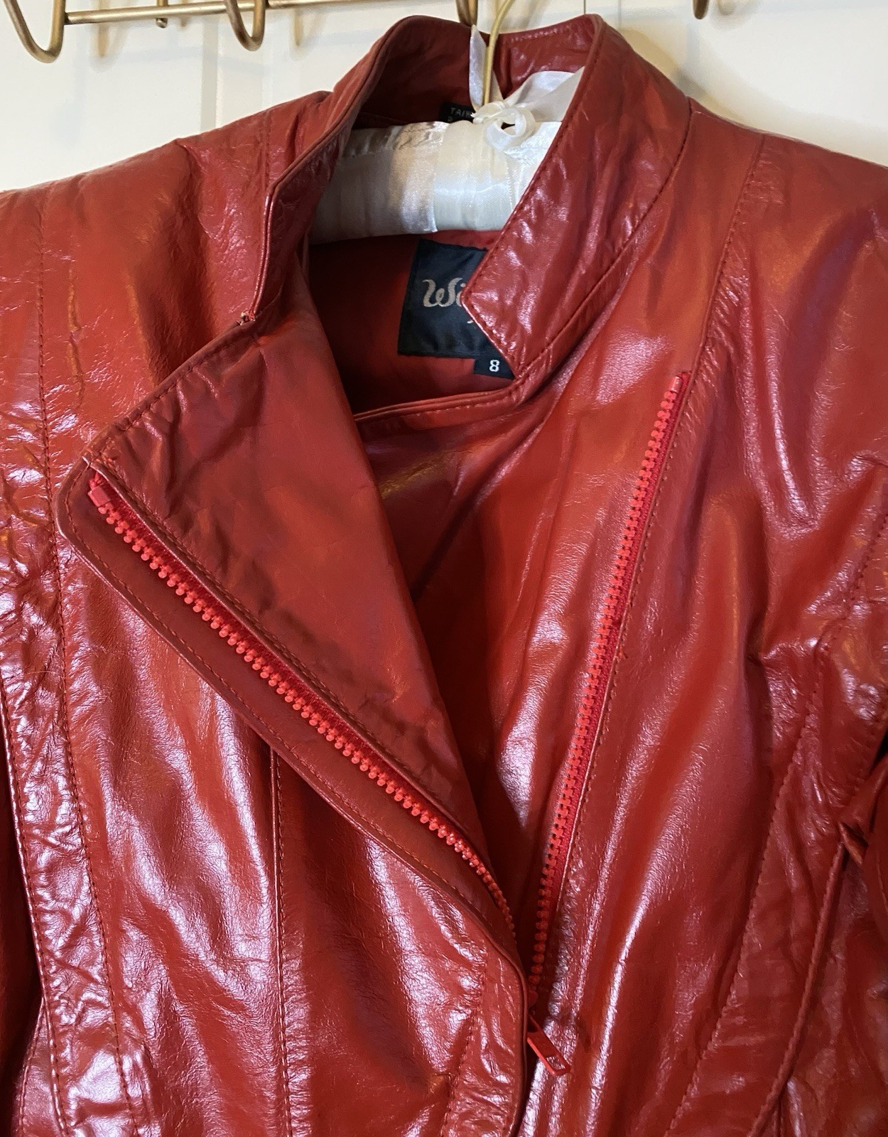 Vintage Wilson’s Bold Red Leather Cropped Biker Moto 80s Jacket Asymmetrical