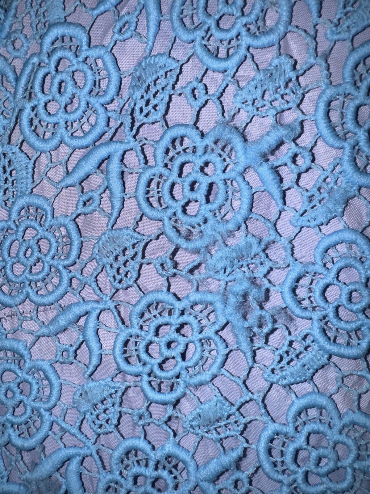 Small 1960 Long Party Dress, Needlework Lace, Blue Lined, Pleated Skirt, USA