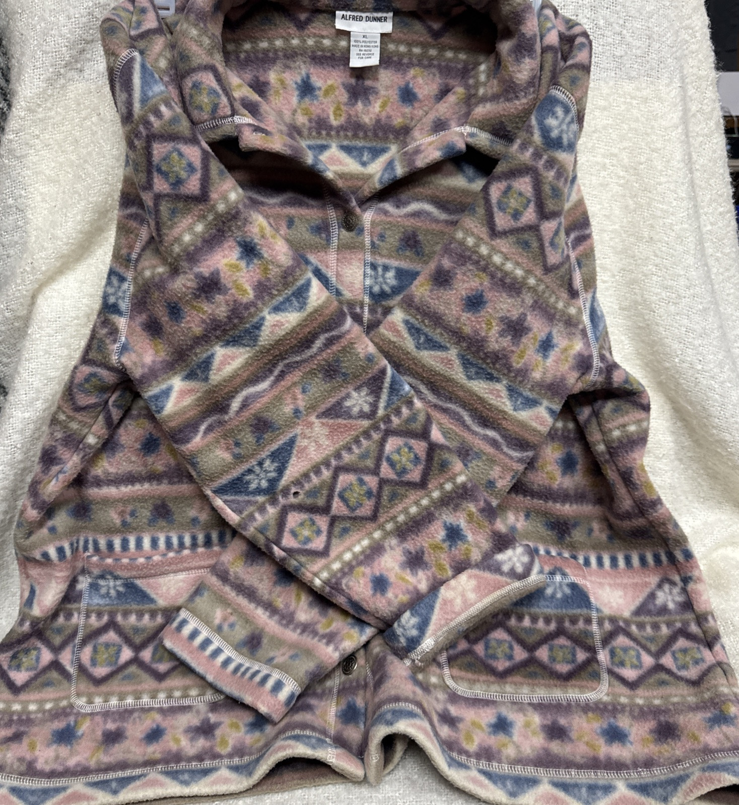 Vtg – Alfred Dunner – Fleece Jacket – Pastel Geometric/Flower – XL Shacket