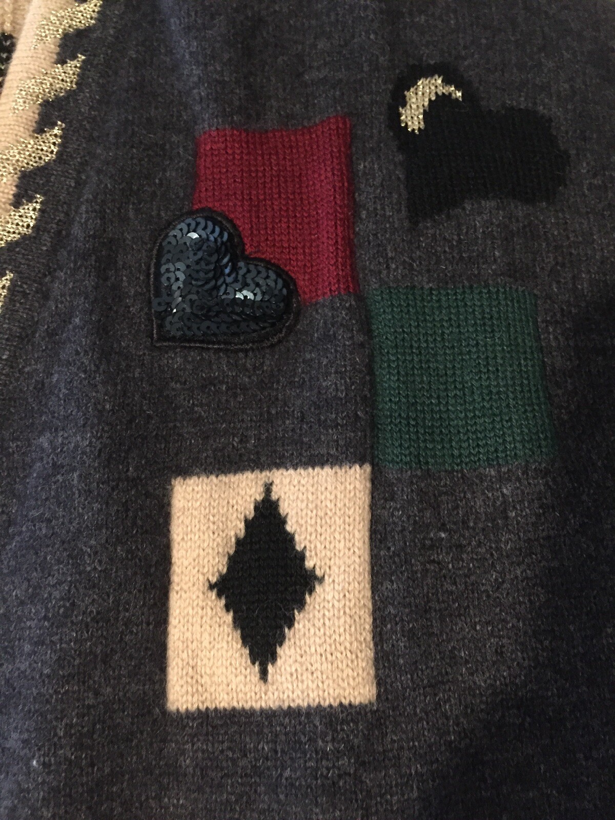 Basler Vintage Cardigan Sweater OOAK Sequin Hearts~Details Galore~ Two Ply L/XL