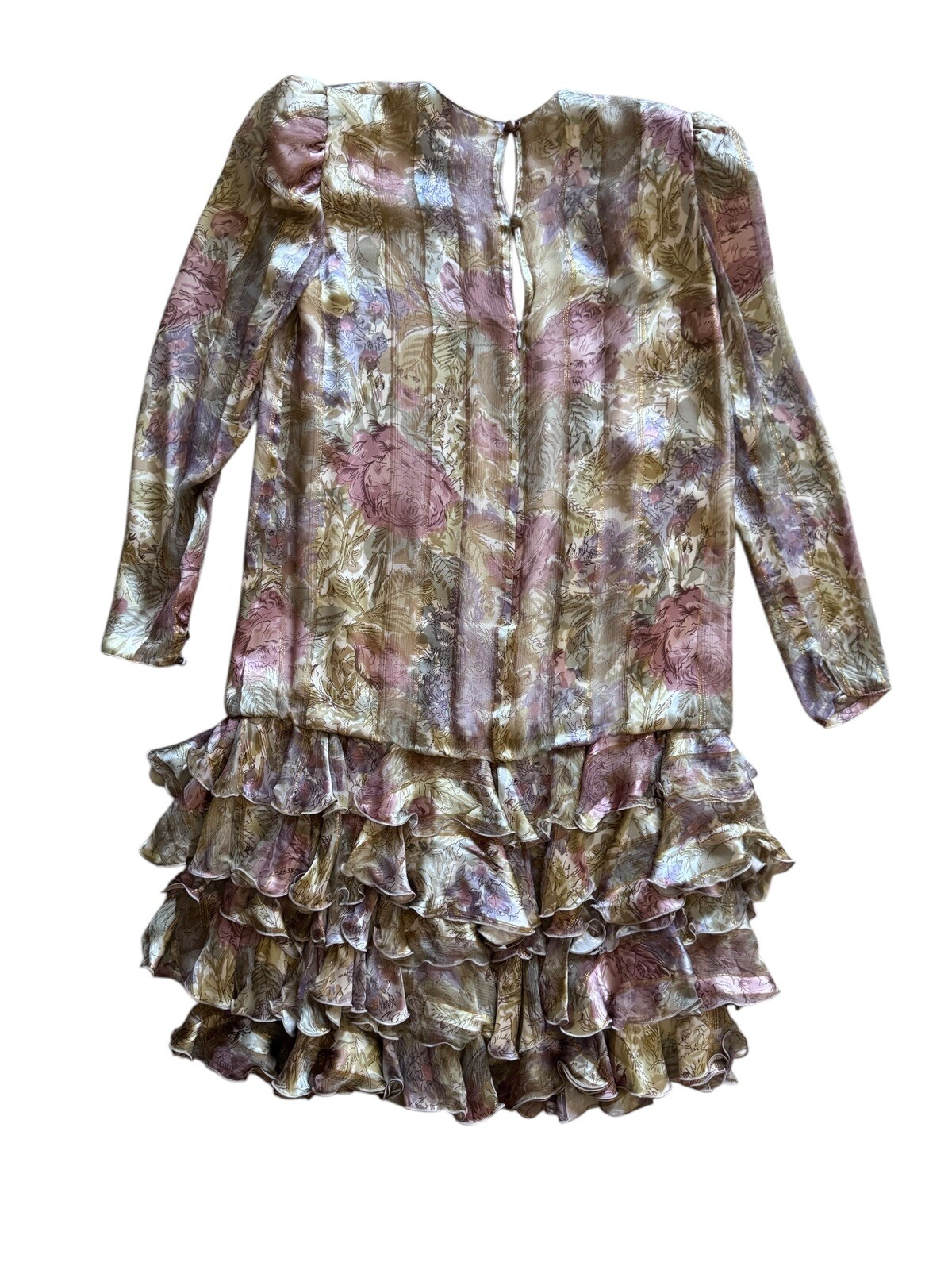 100% Silk Judy Hornby 6 Vintage Couture 80’s Pastel Floral Metallic Gold Ruffled