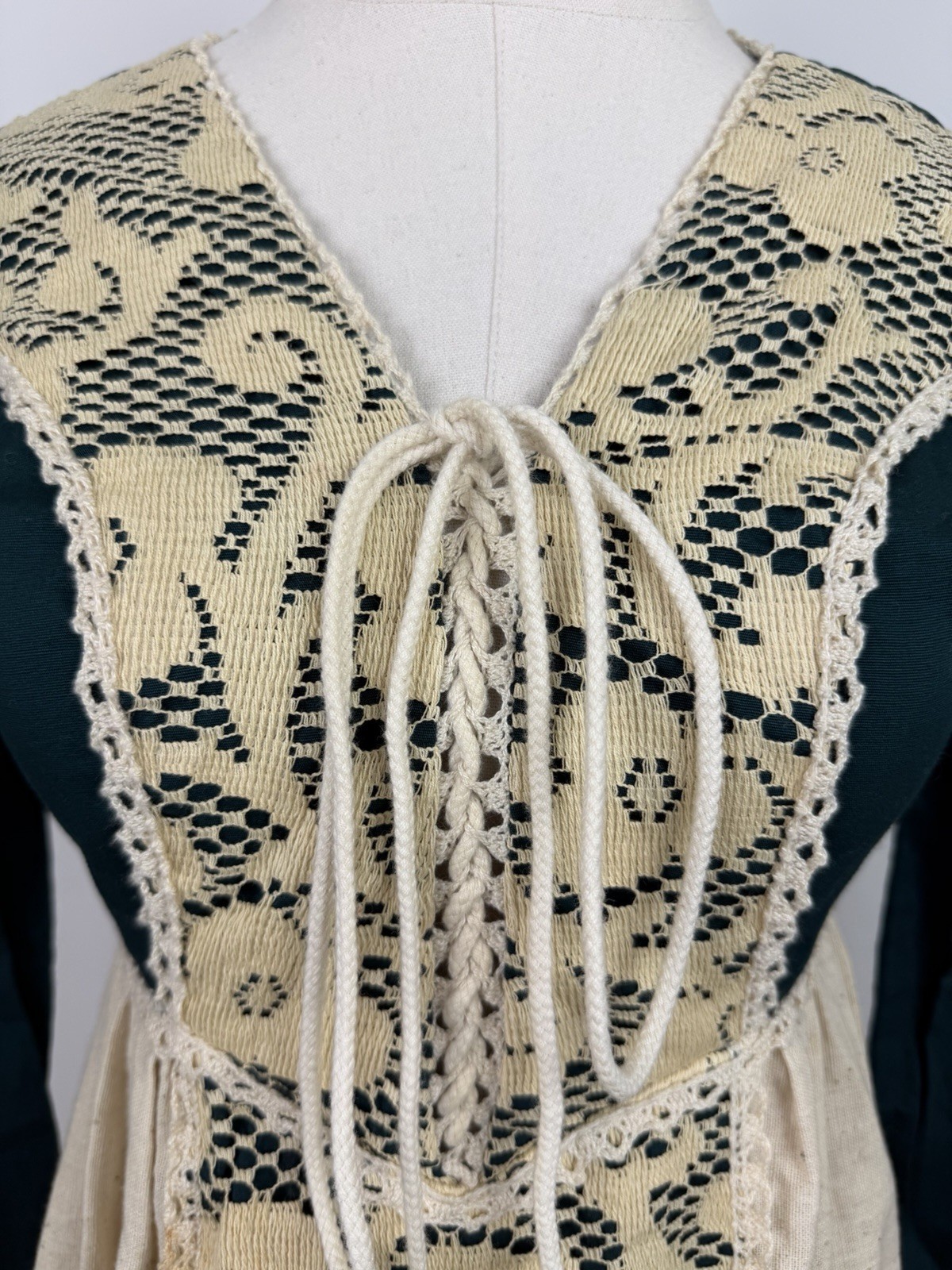 Vintage Gunne Sax Black Label Dress Forest Green Corset Medieval Renaissance 70s