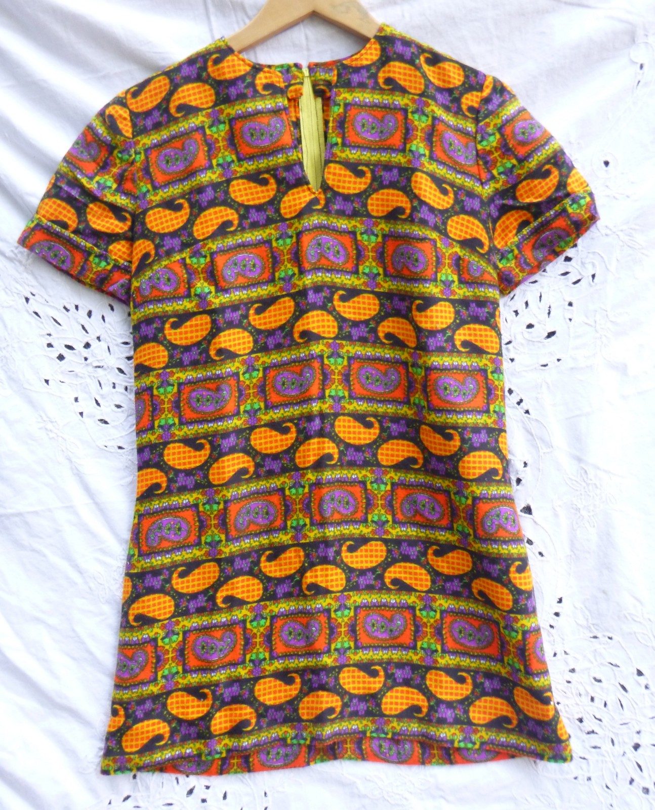 handmade Vintage short sleeve top orange red green yellow purple