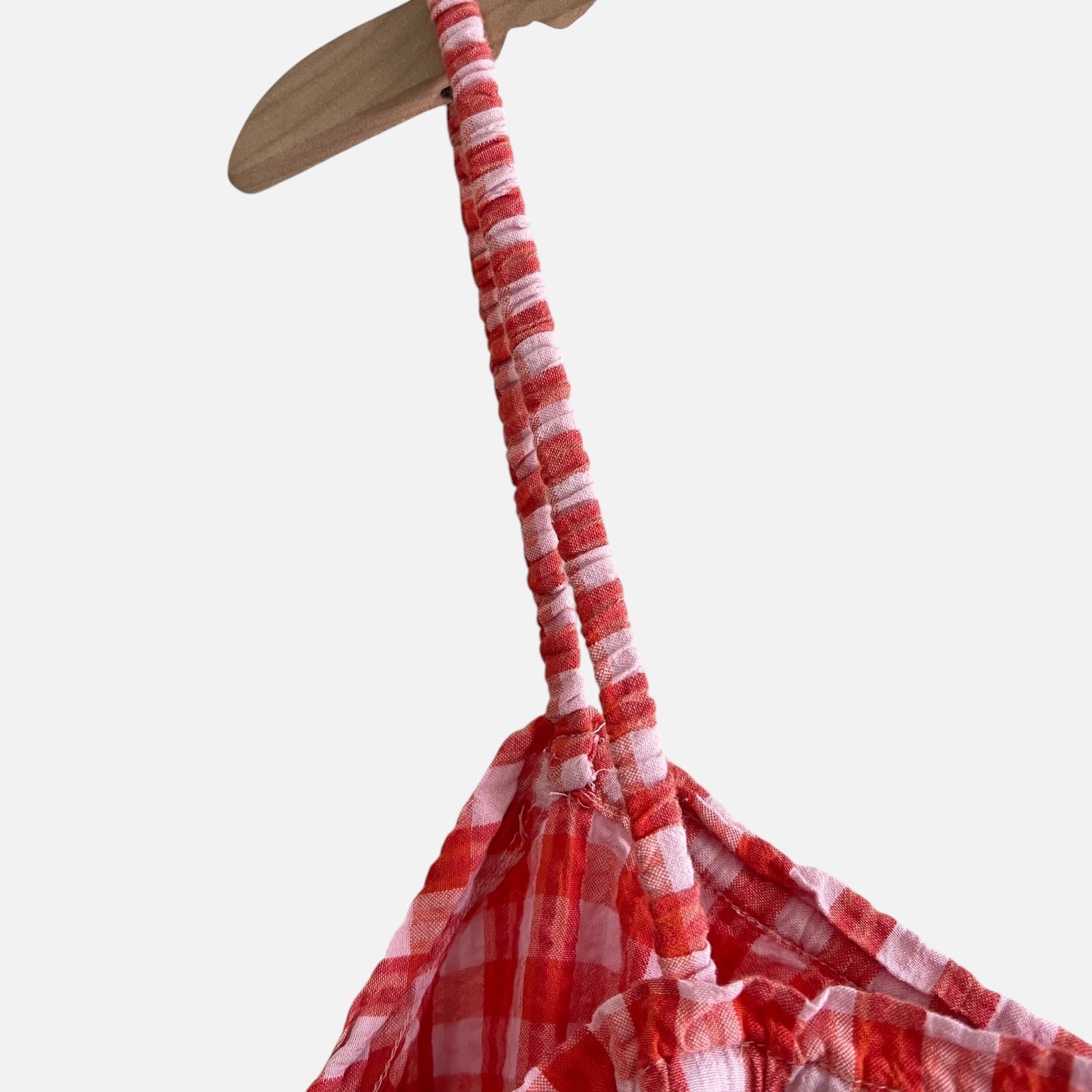 Vero Moda Pink Red Gingham Seersucker Mini Dress L/XL Cotton Cottagecore