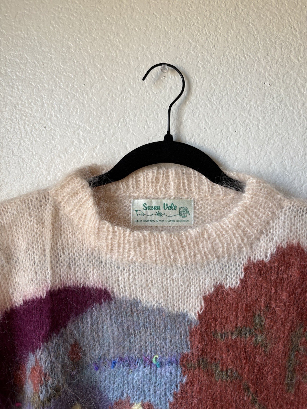 Susan Vale Hand Knitted Teal Multicolor Knit Sheep Landscape Sweater