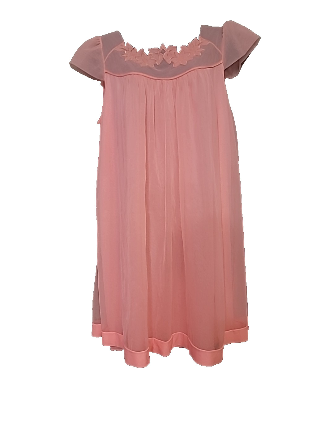 Vintage 60s Double Layer Sheer Chiffon Babydoll Nightgown Coral Size M L ? FLAW