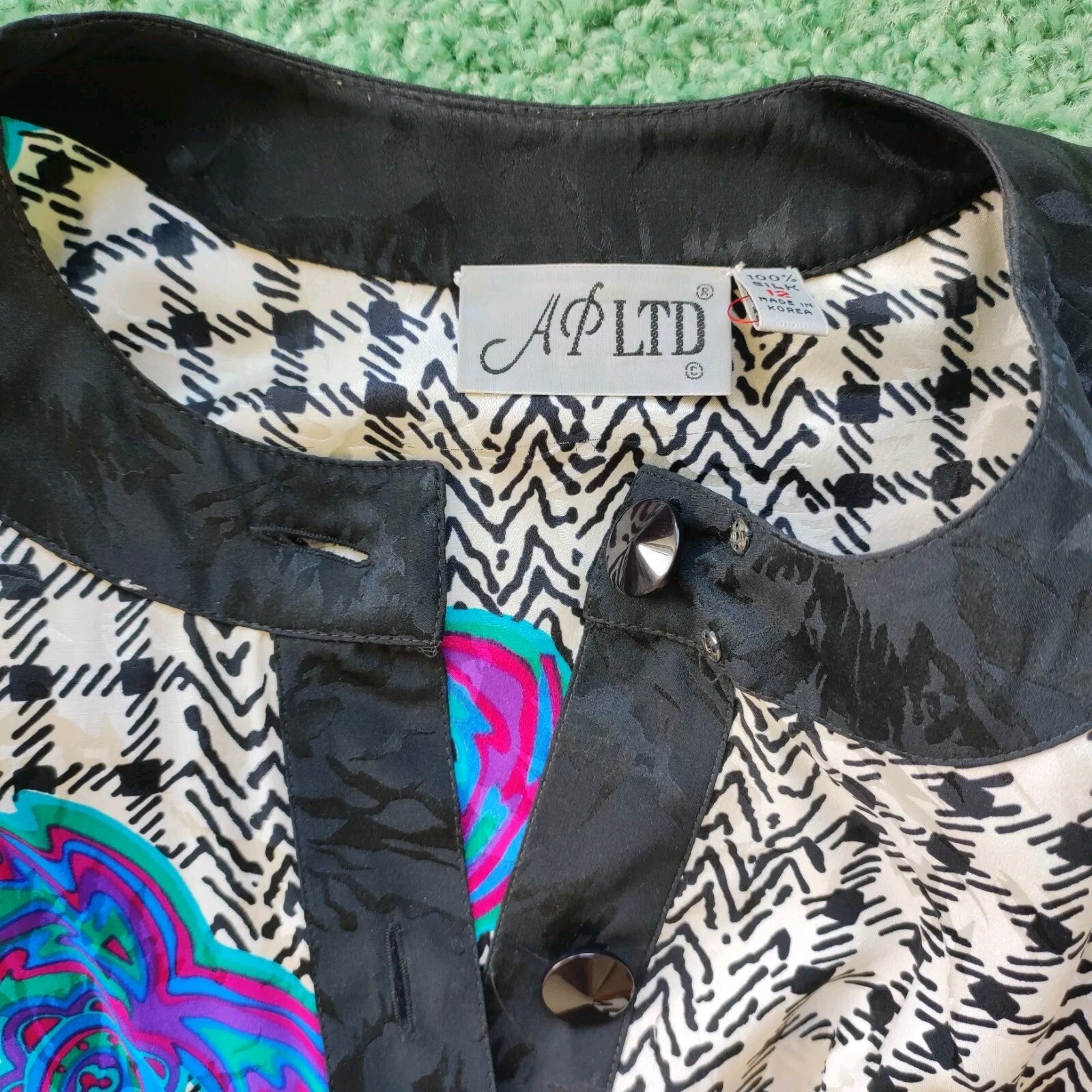 🎄🎁VTG Silk 💯 2 Piece Set Bomber Jacket & Pleated Skirt Sz 12 Check & Paisley