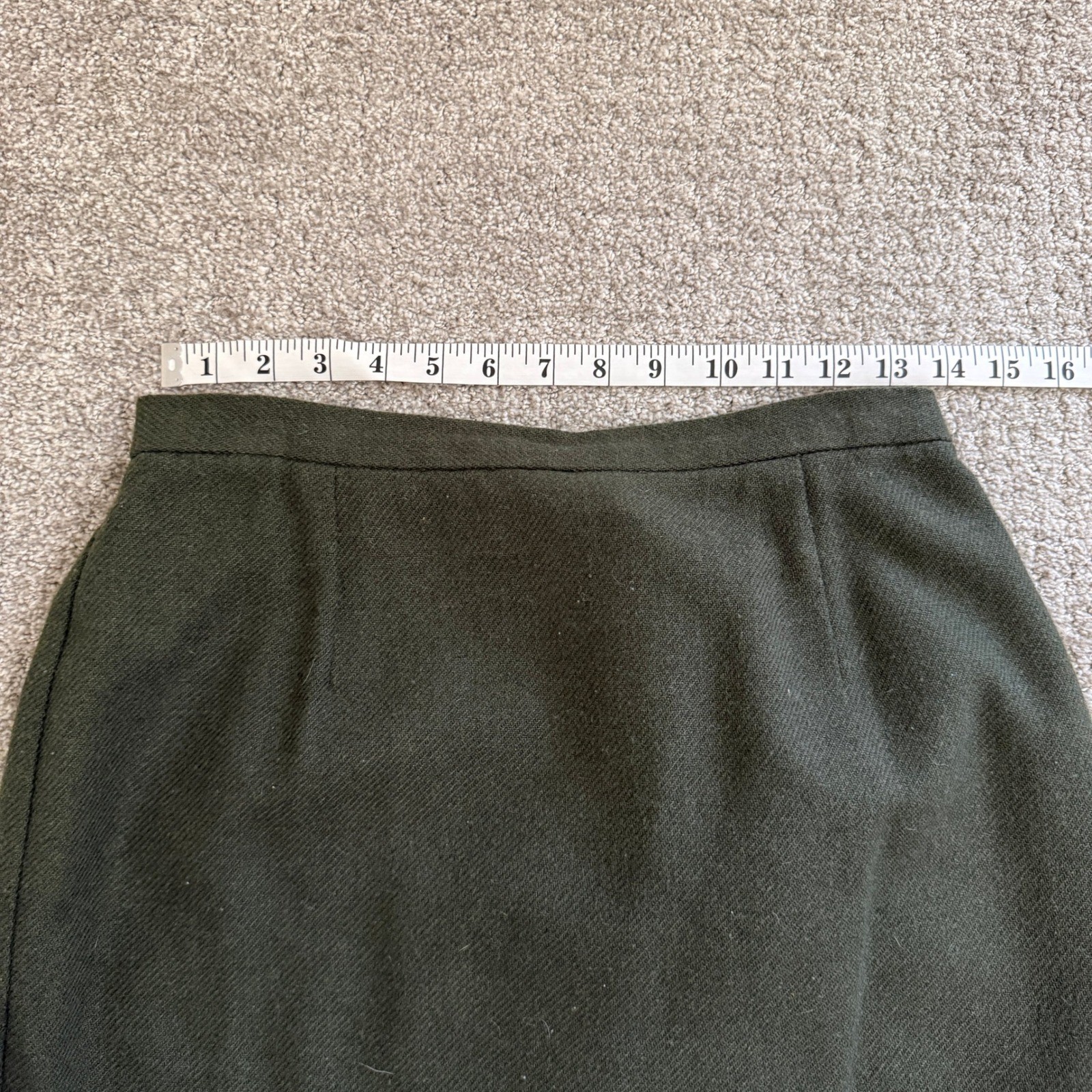 Requirements Vtg Forest Green Wool Blend Maxi Column Pencil Skirt Fringe Hem 8