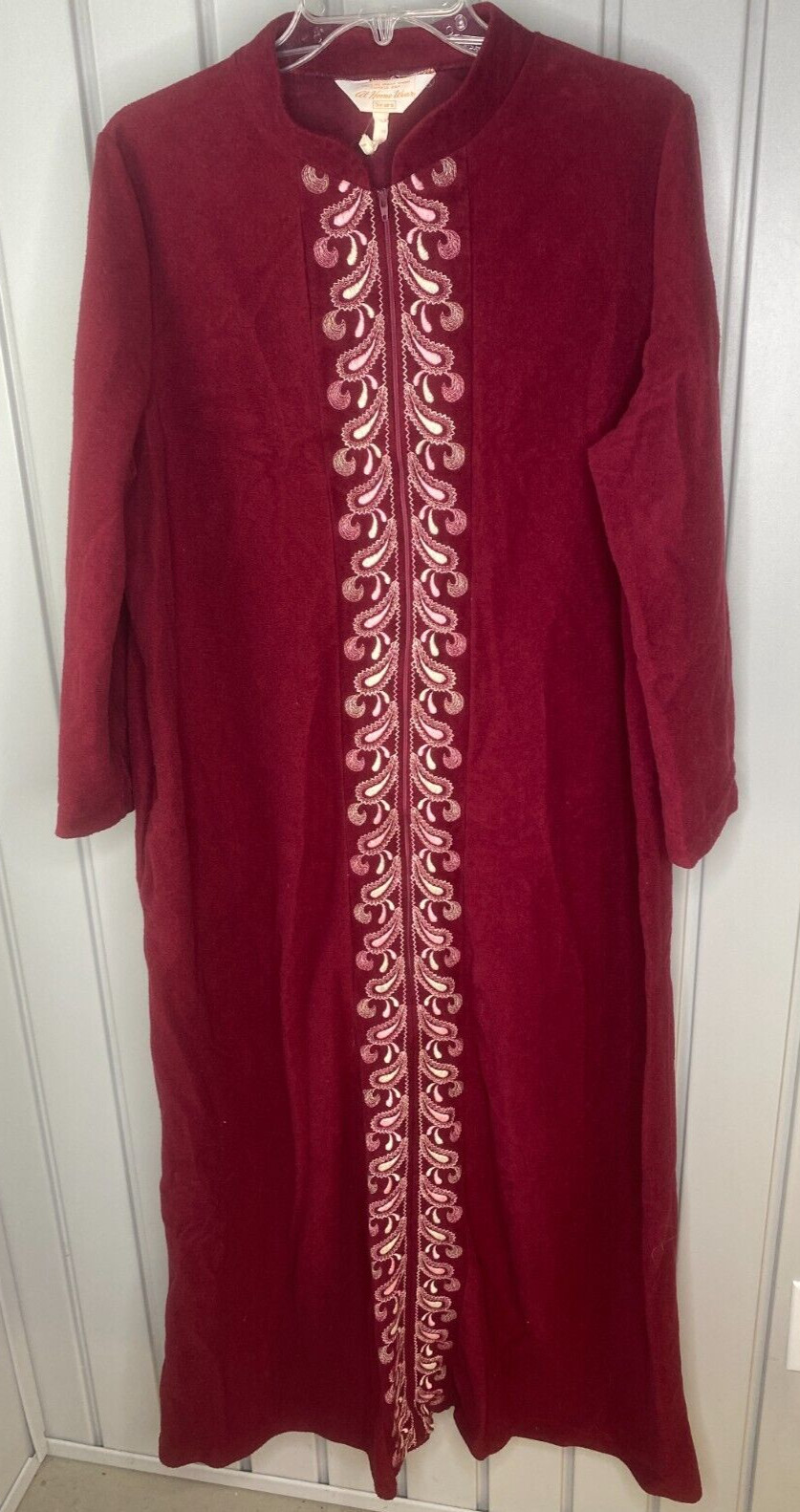 Vintage 1970s 80s Sears At Home Wear Robe Size Large Red Velour Made in USA