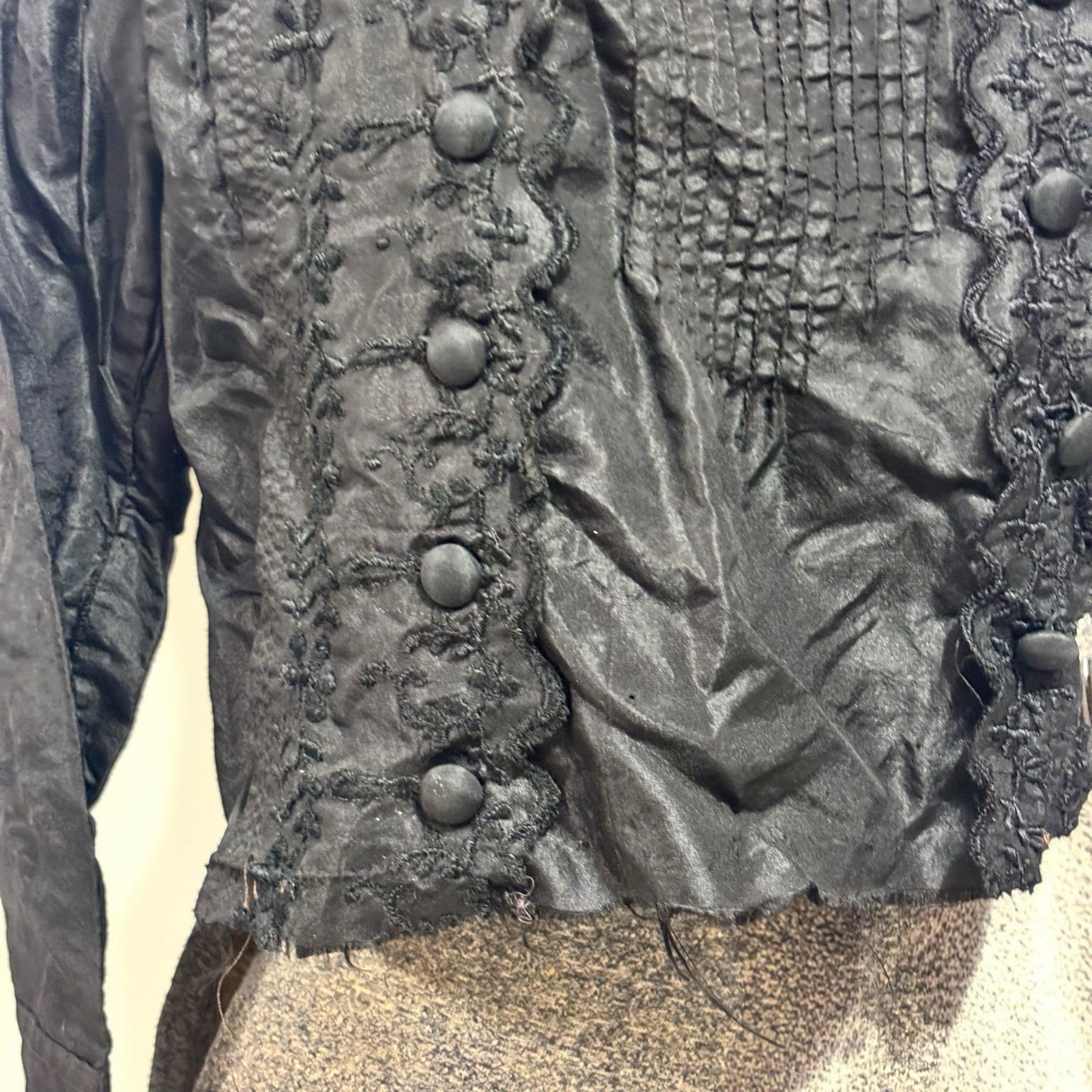 Antique 19thC Victorian Mourning Blouse Bodice Velvet Capelet Funeral Clothing