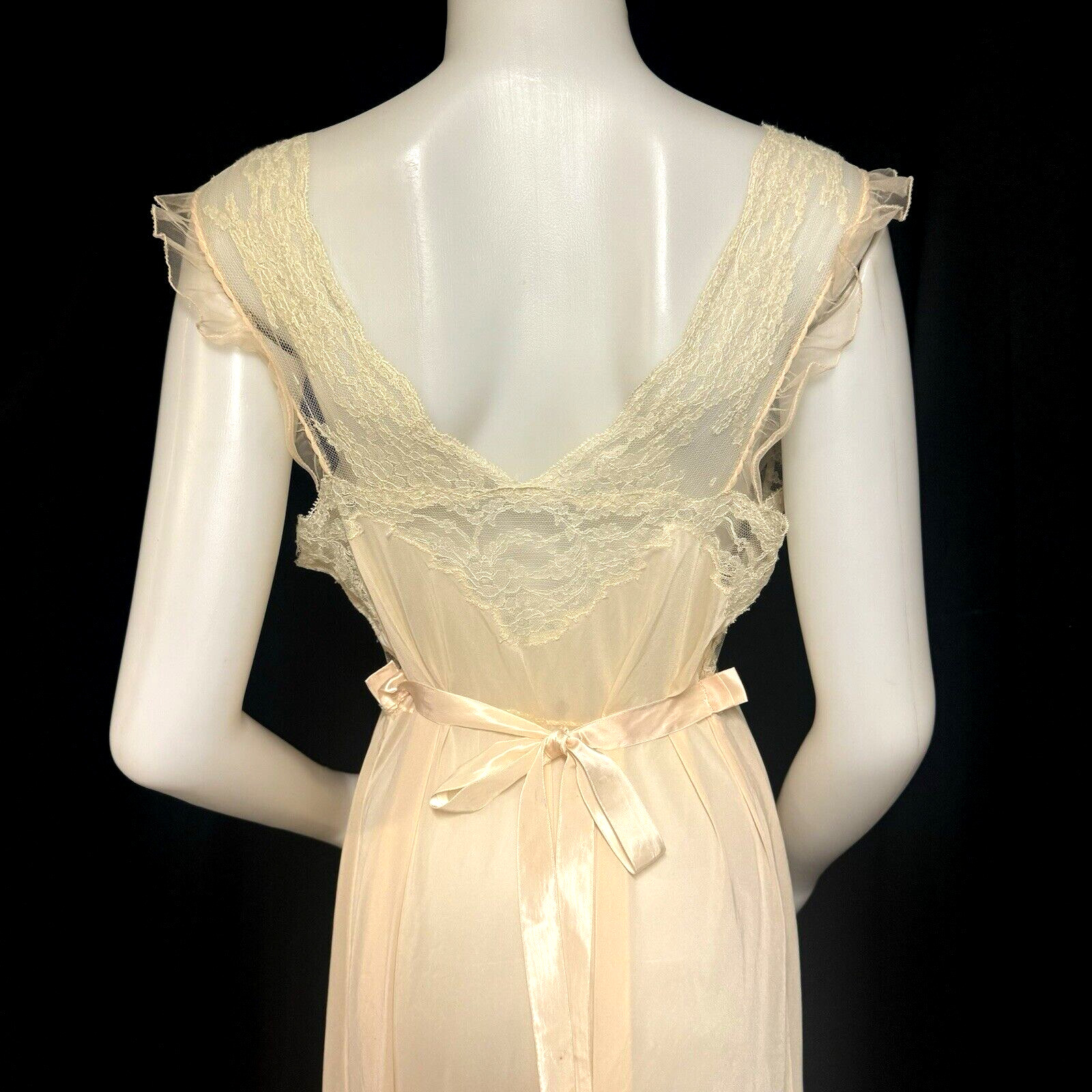 VTG 40s LUXITE by Holeproof SHEER Nylon Pink Peach Long Nightgown Ivory Lace 38