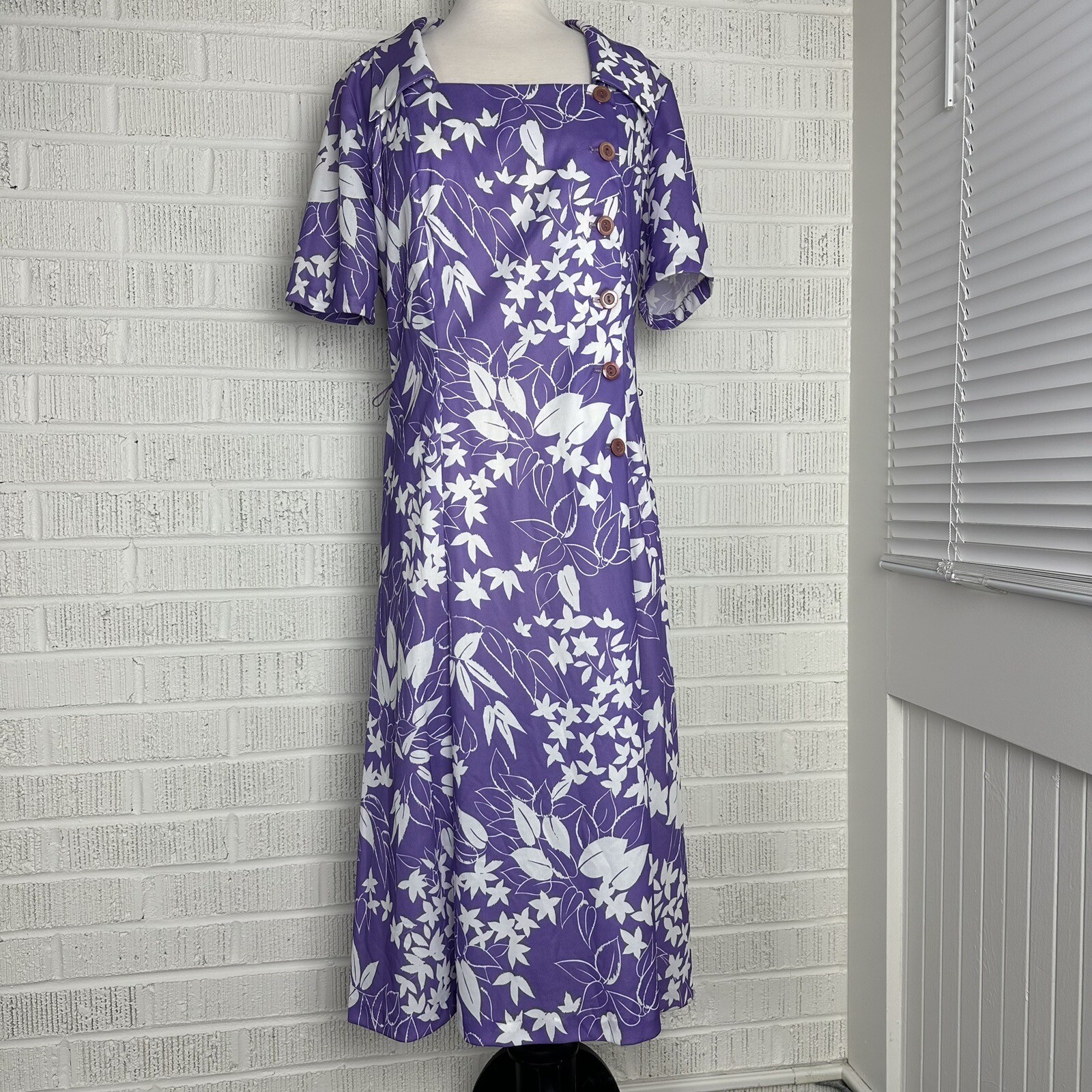 Vintage House Dress Women 16.5 Purple Floral Casual Maker Made In USA Labor Tag