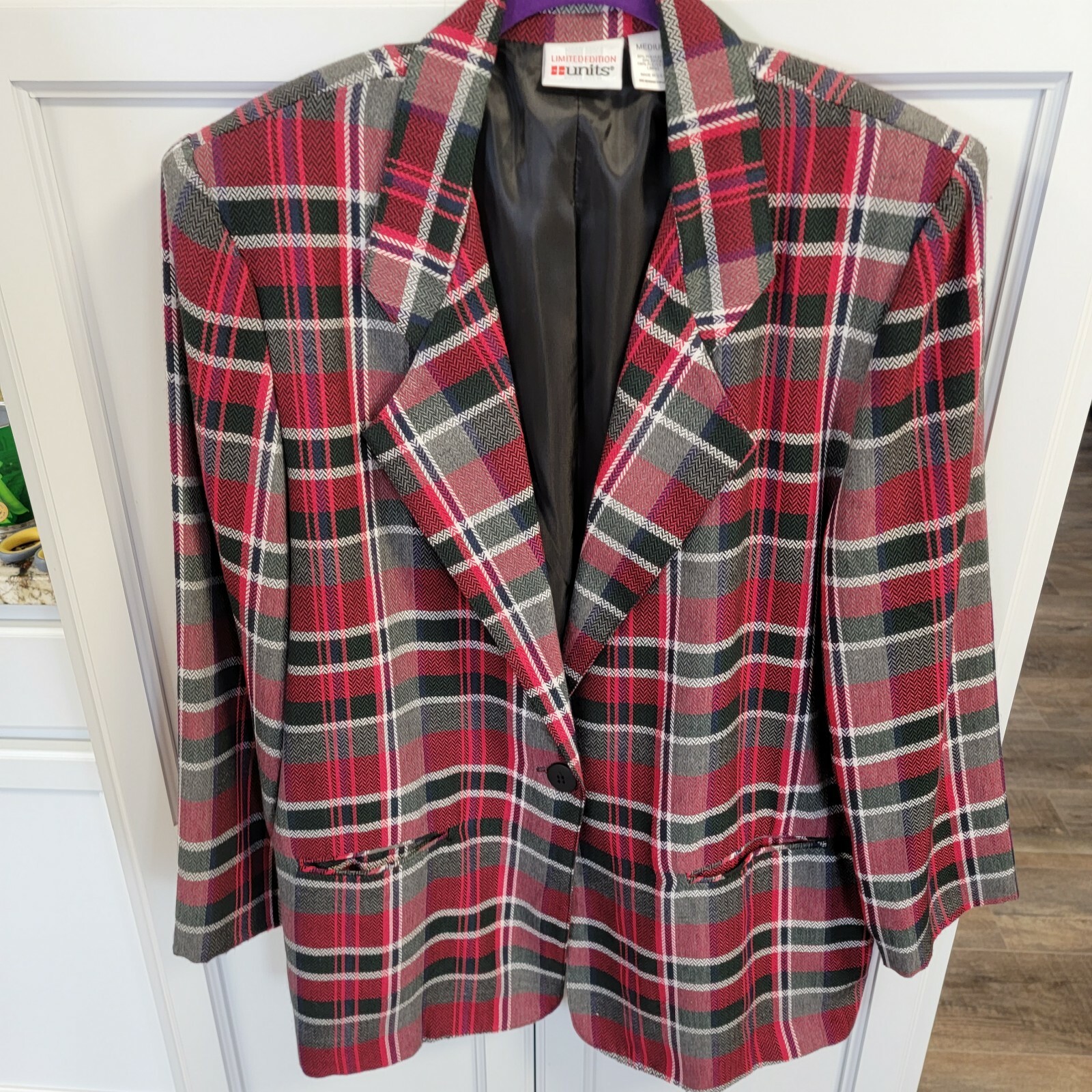 UNITS Vintage Blazer Jacket Red Plaid Size Medium Limited Edition 90s Unisex