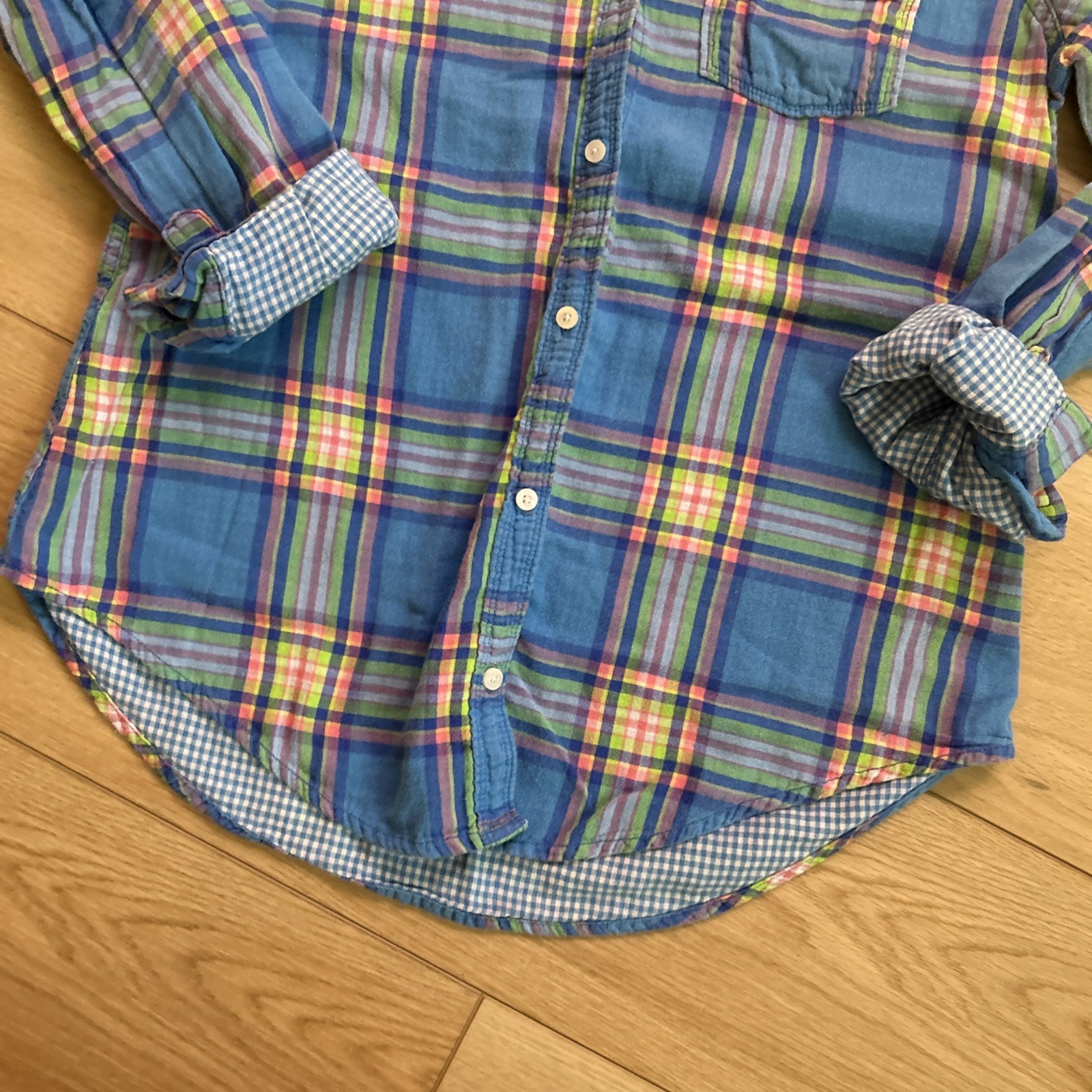 VTG Y2K Hollister Button down Plaid gingham colorful Embroidered logo Sz Small