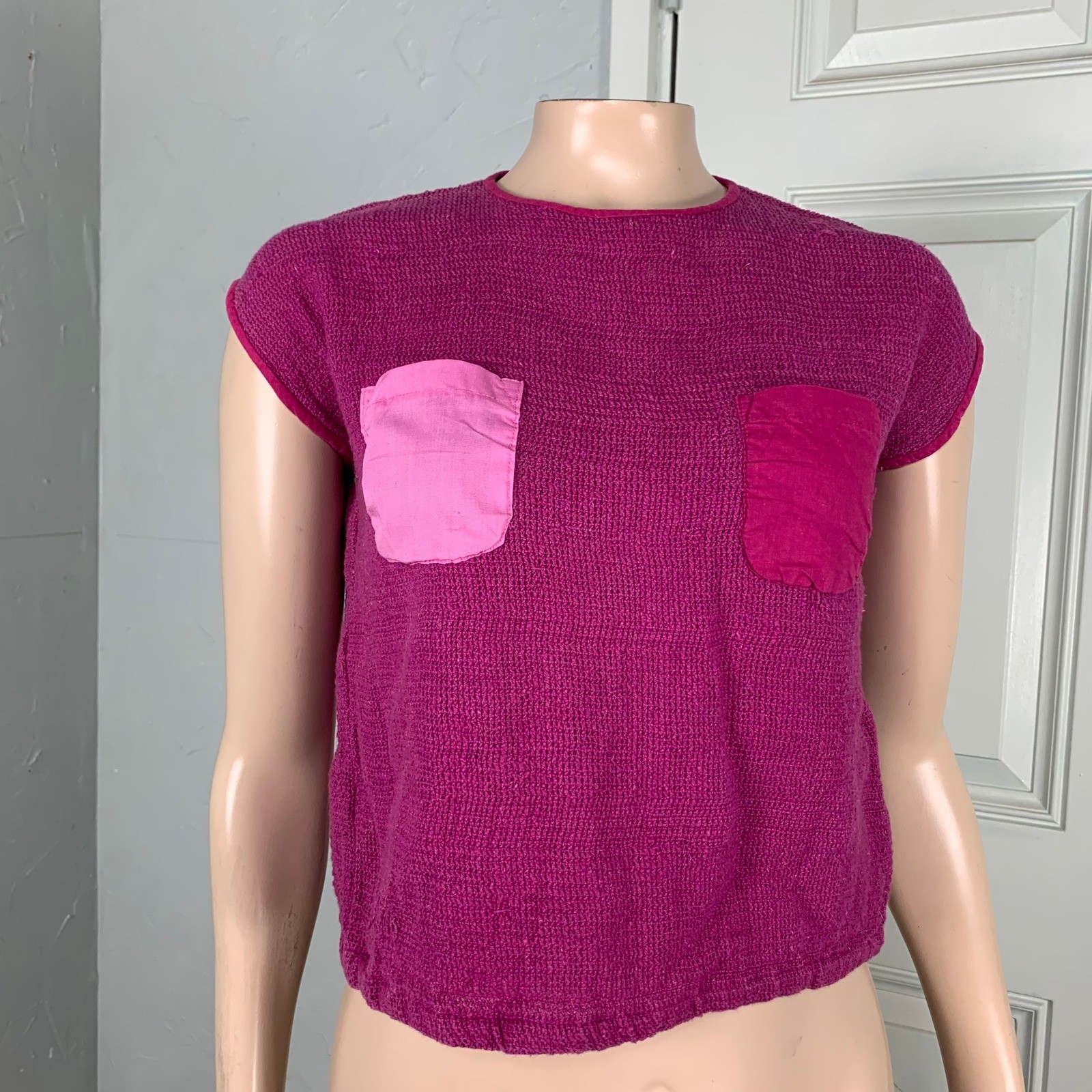Vintage 70s Just Class Women&rsquo;s Shirt India Top Cotton Woven Pockets Crop G3-13