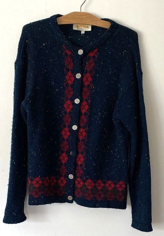 James Pringle Blue Red Argyle 7 Button Wool Cardigan 38/40 UK Celtic Knot 10/12