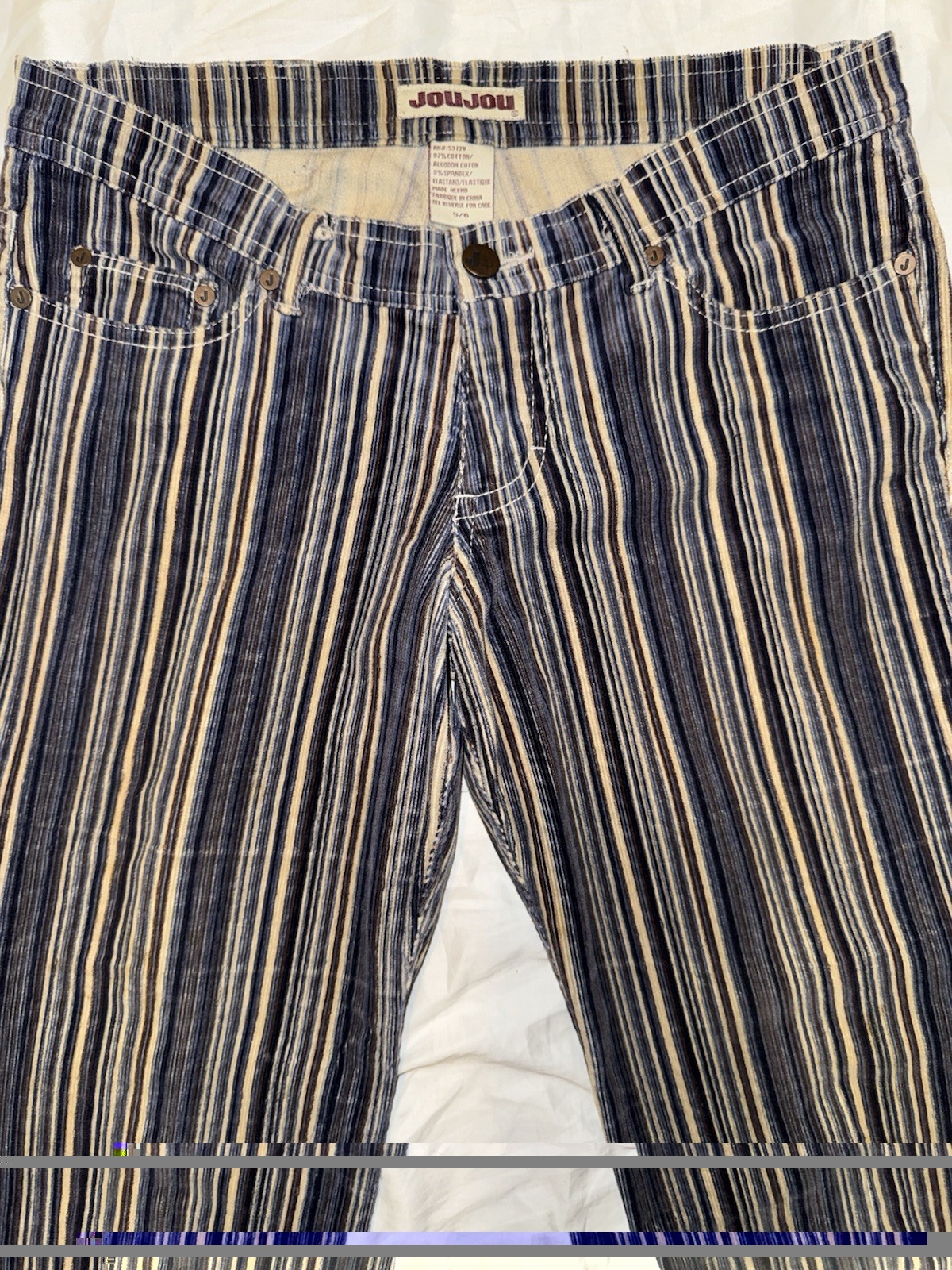 Jou Jou Women’s Vintage Flare Corduroy Low Rise Multi-Color Striped Pants Sz 5/6