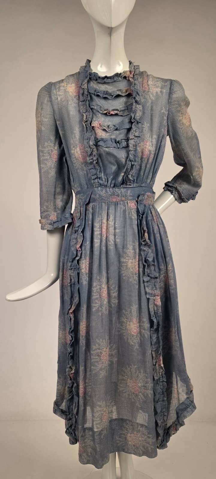 EDWARDIAN FLORAL PRINT MUSLIN DRESS W RUFFLES FR DUSTBOWL MIDWEST
