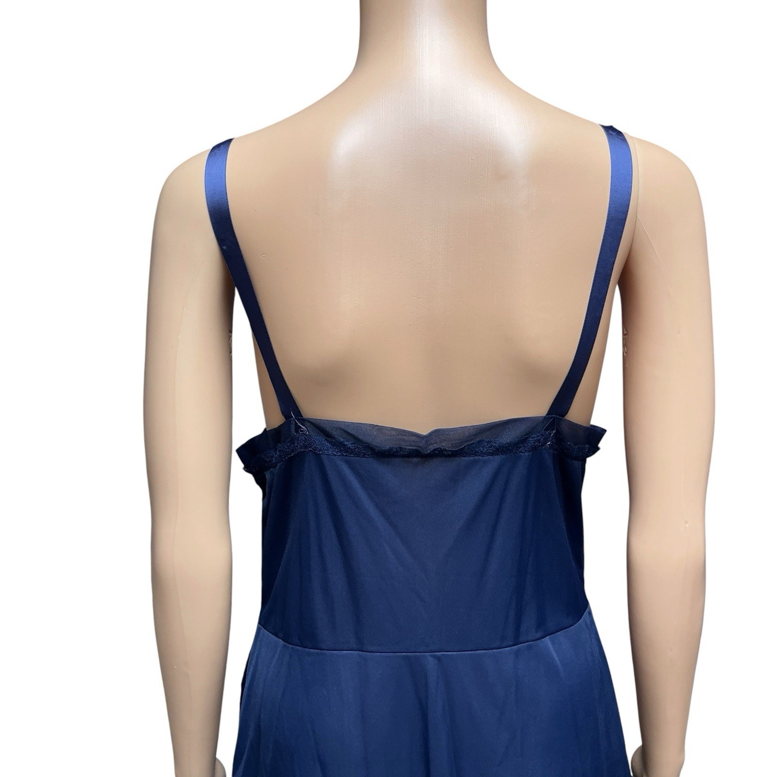 Vintage Charmode Nylon Full Slip Lined Navy Blue Lace Ruffle Trad Wife Boho 38