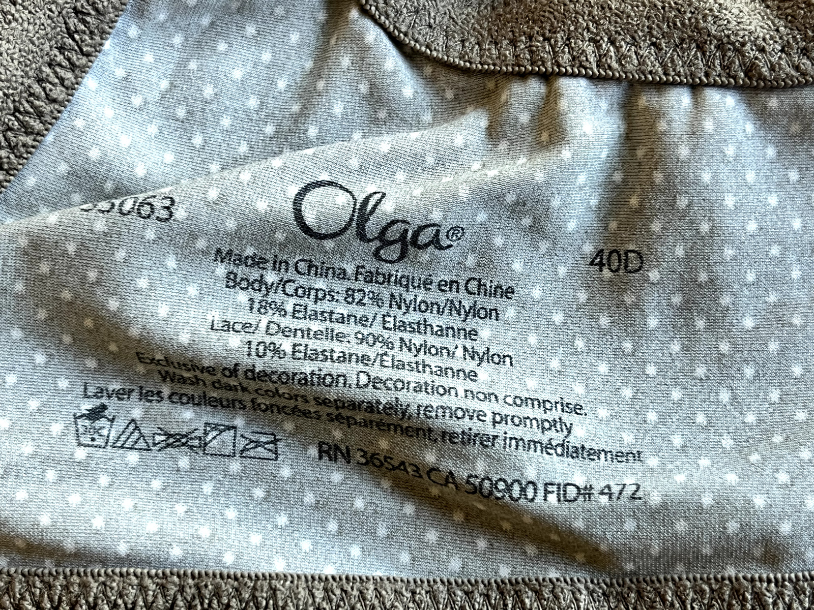 OLGA 40D Brown Polka Dot Luxury Lift Full Figure Molded Cup Underwire Bra #35063