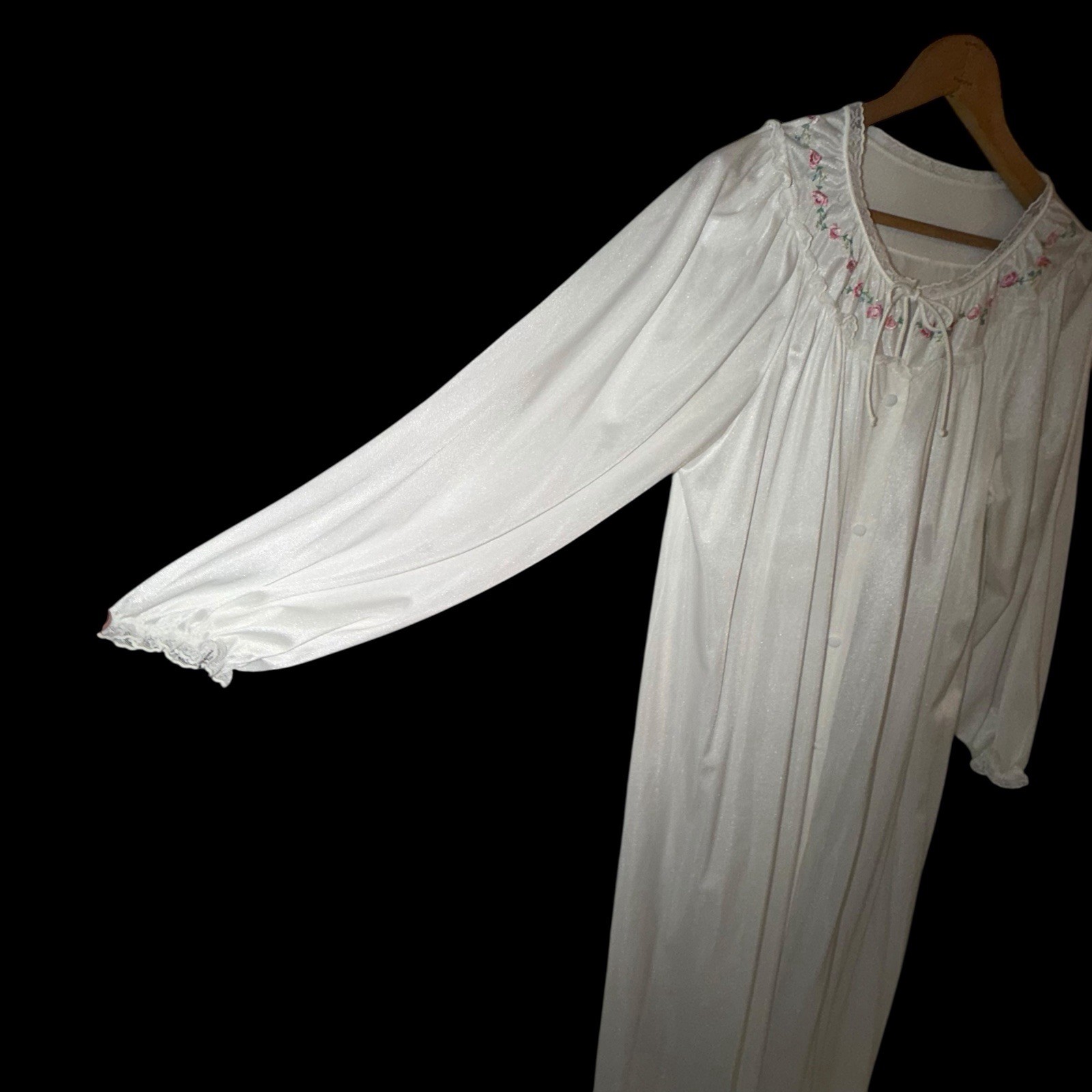 Vtg Sears Grannycore Prairie Nightgown L 38/40 Button Lace Cuff Victorian RARE
