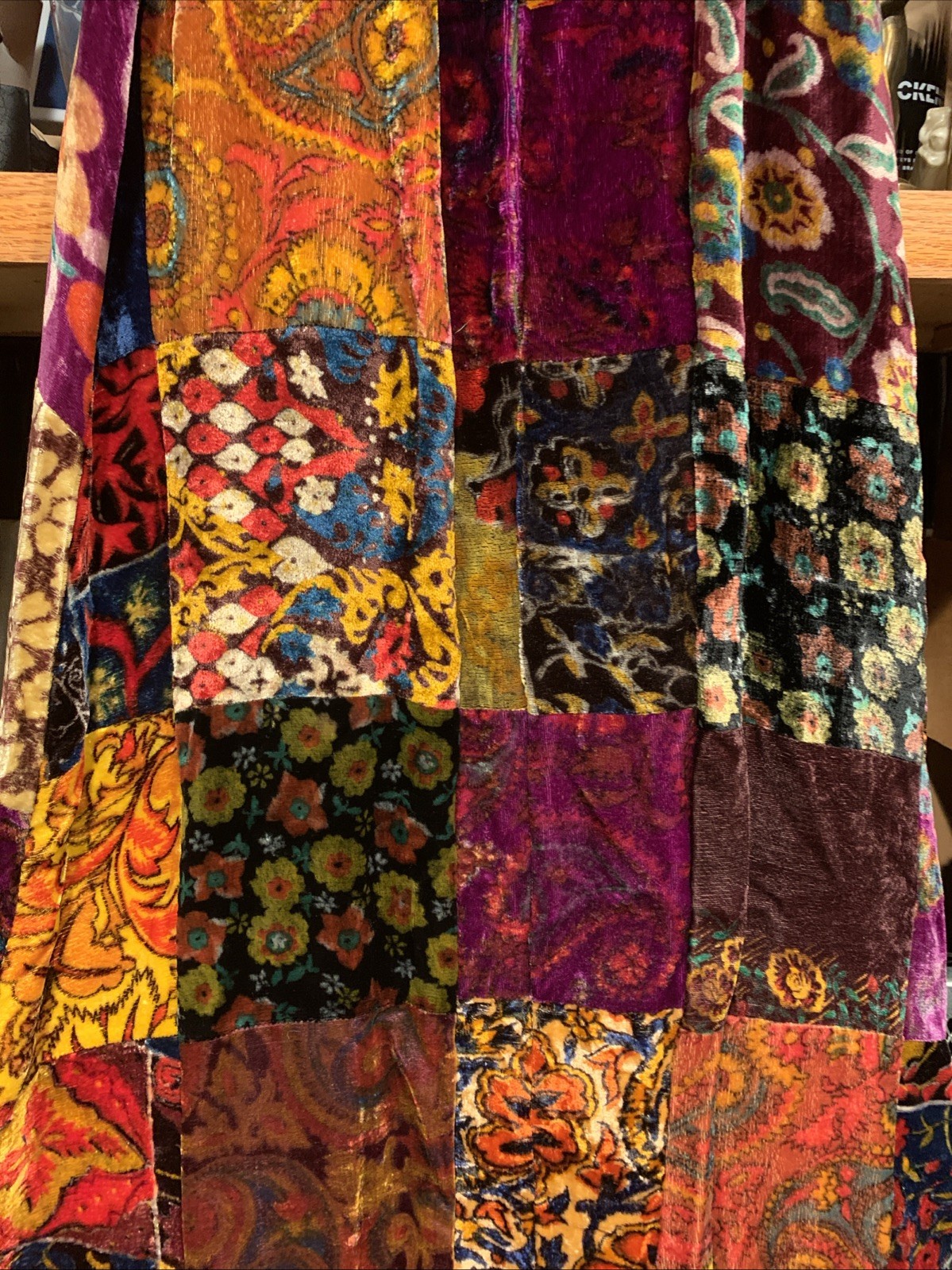 VINTAGE Vicky Vaughn Velvet Patchwork Long Skirt Gypsie Boho Hippy 70s 24&Prime; Waist