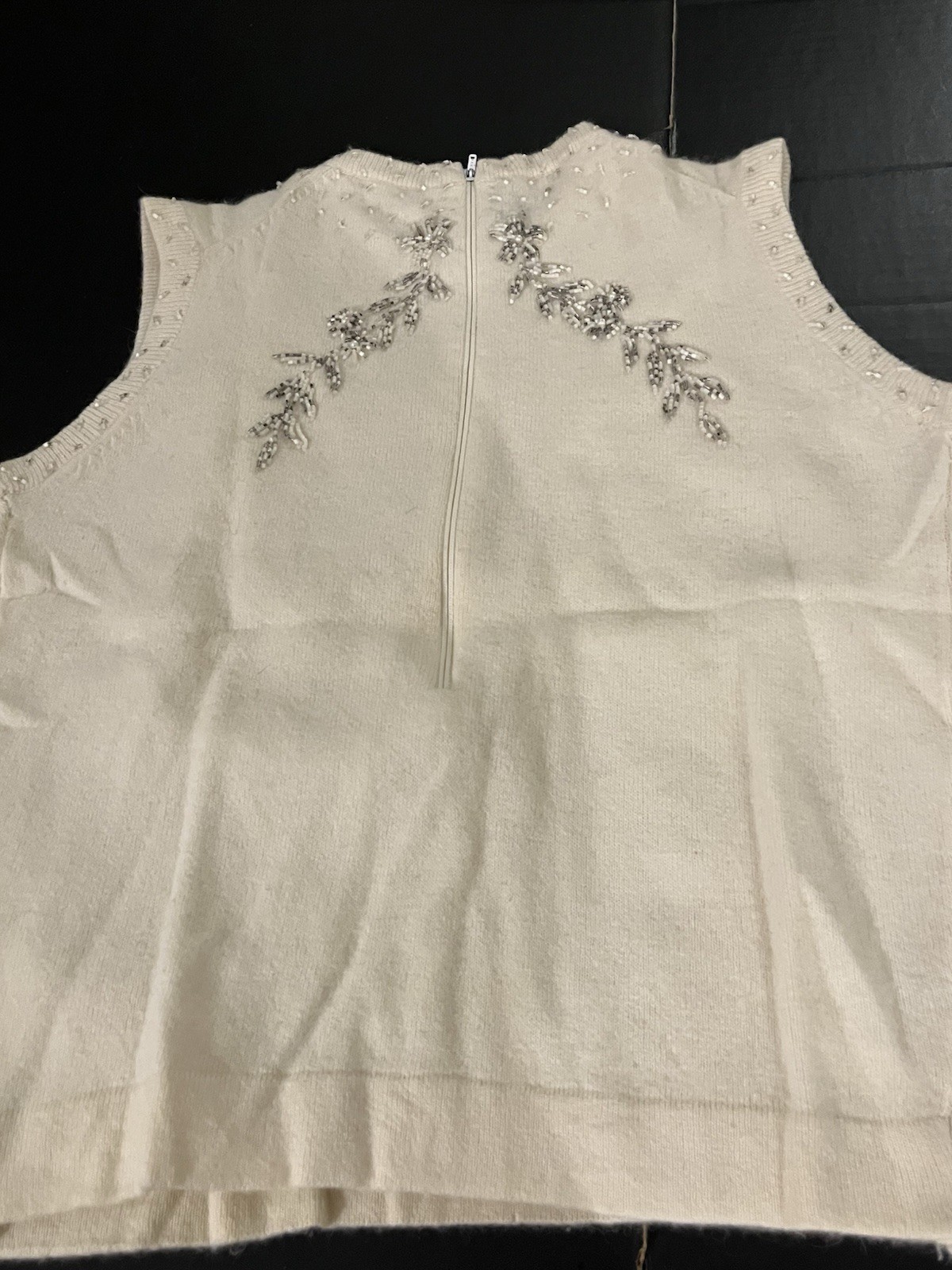50s 60s VTG Beaded Sweater Top Shell Sleeveless Lined Lambs Wool Angora sz 36
