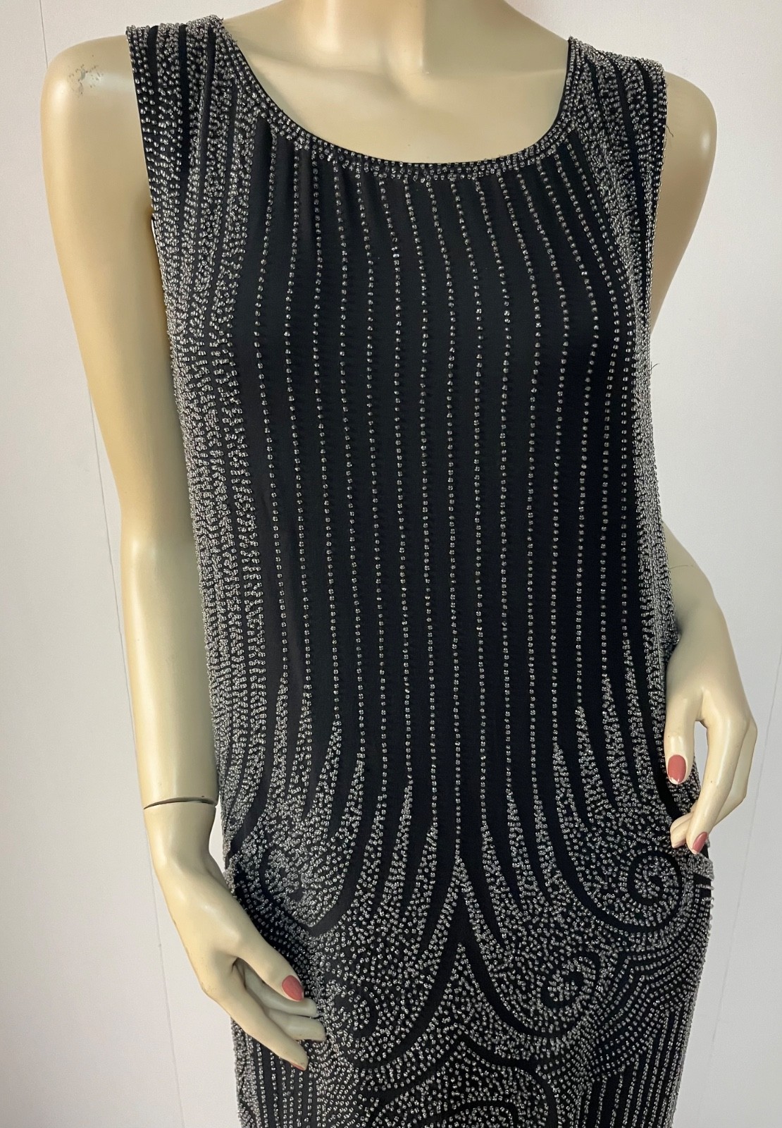 Vintage J Peterman 1920s Style Art Deco Beaded Silk Fever Dress Size 8 Bust 36-7