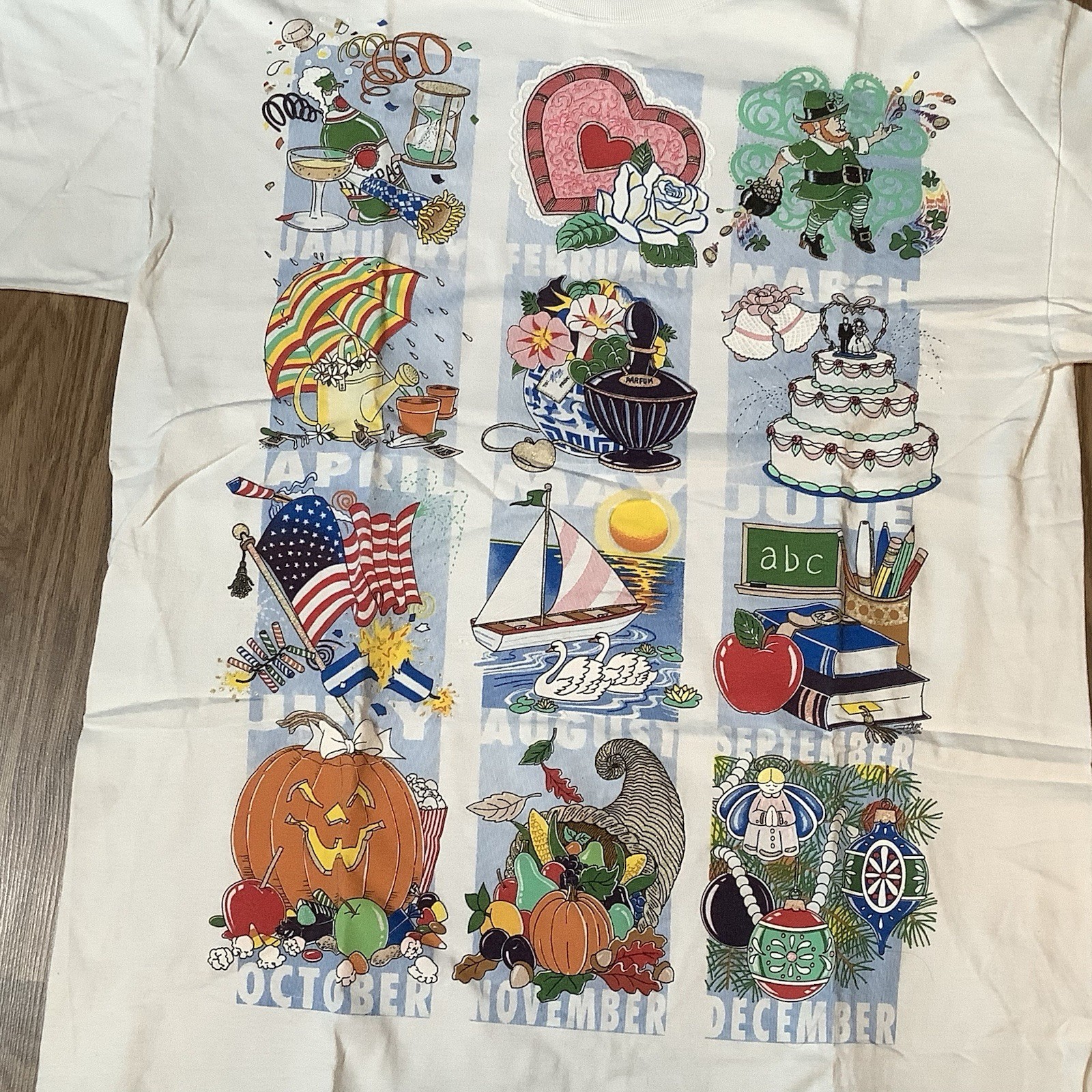 Vintage Graphic Women One Size Fits S,M,L. T-Shirt USA Made Monthly Celebration