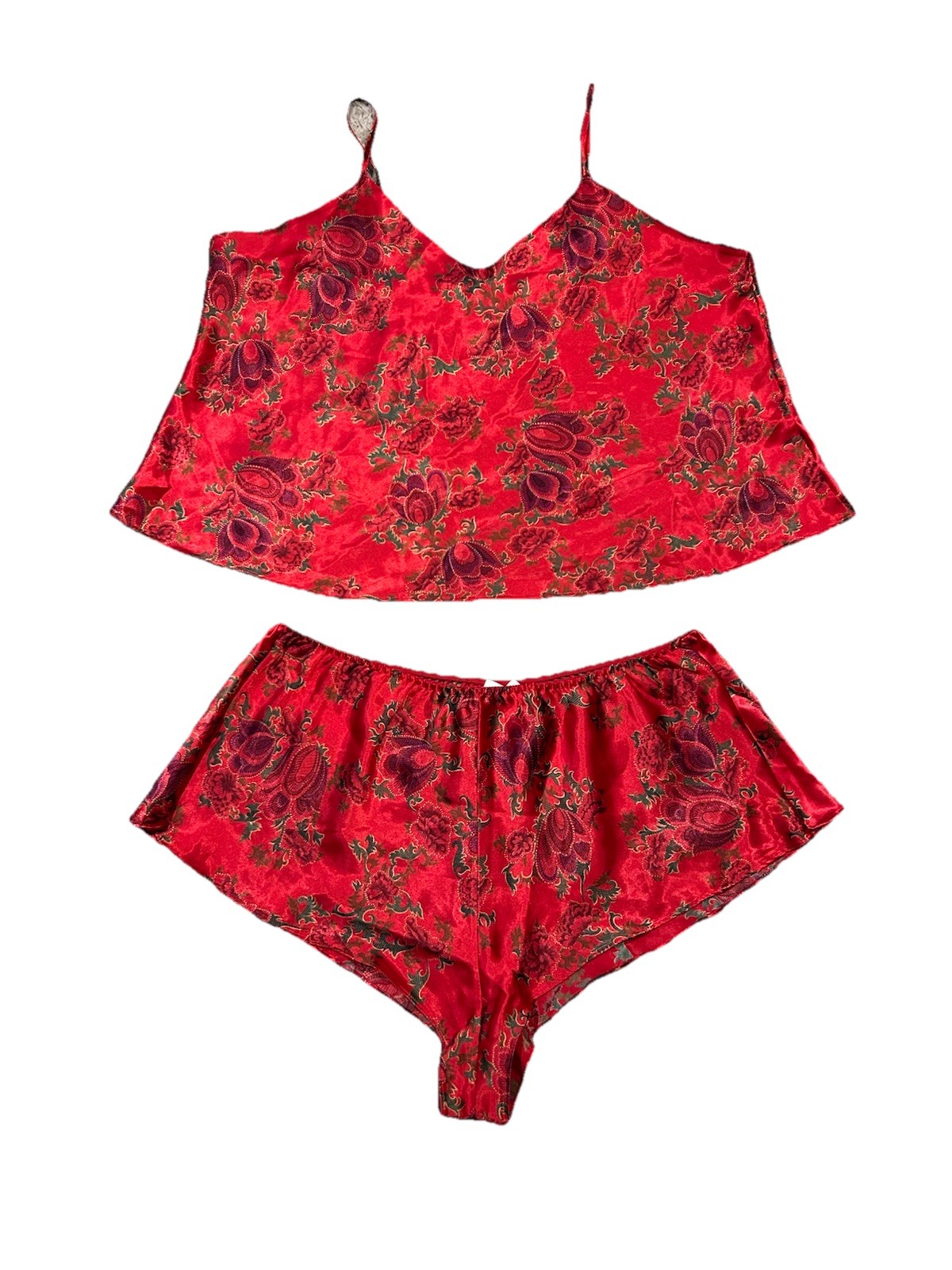 VTG Solange 18/20 Lingerie/PJ SET Silky Satin HIGH-CUT Sleep Shorts RED E25