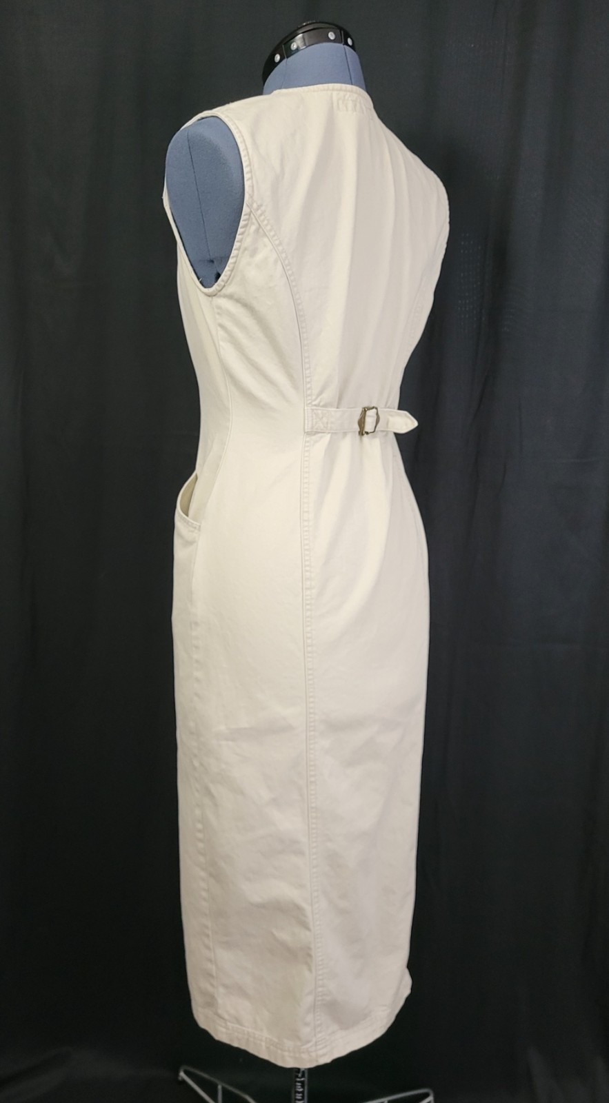 Vintage Gloria Vanderbilt Khaki Button Down Sheath Dress w Pockets Size S