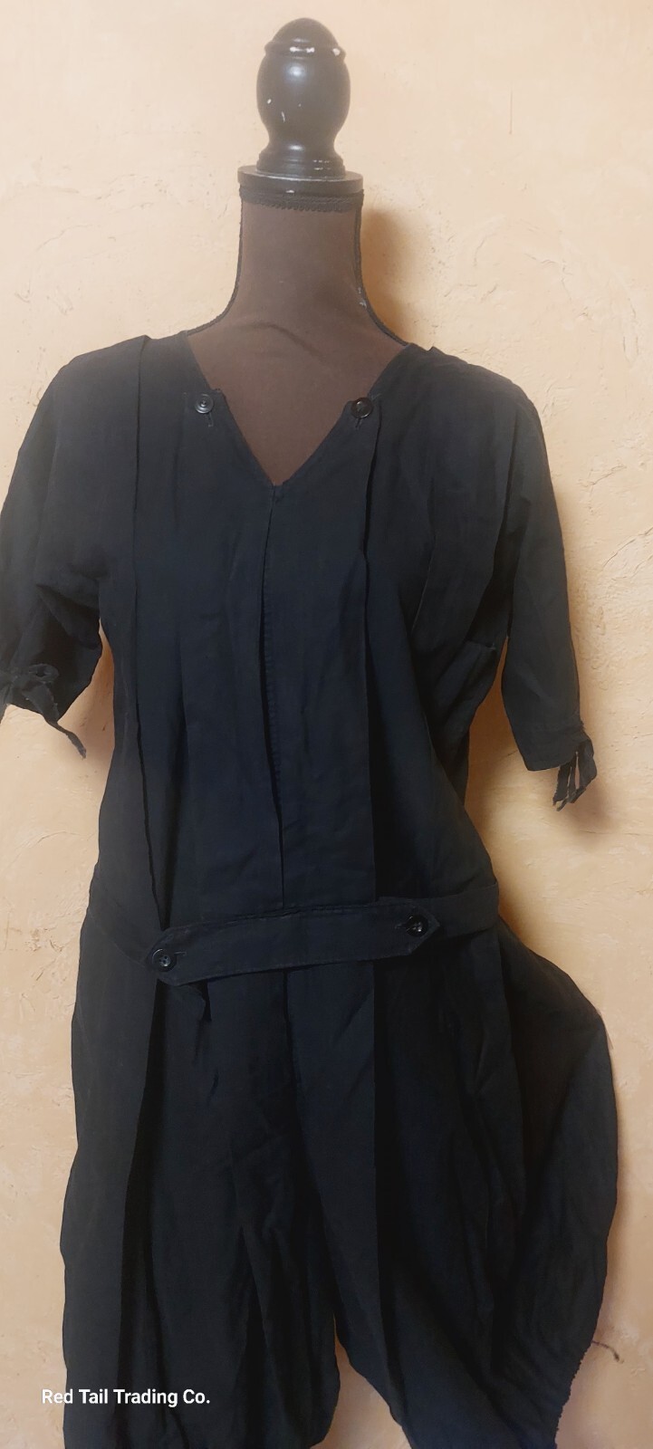Museum Quality 1910s Edwardian Black Cotton Gymsuit, playsuit, Made By « Winner »